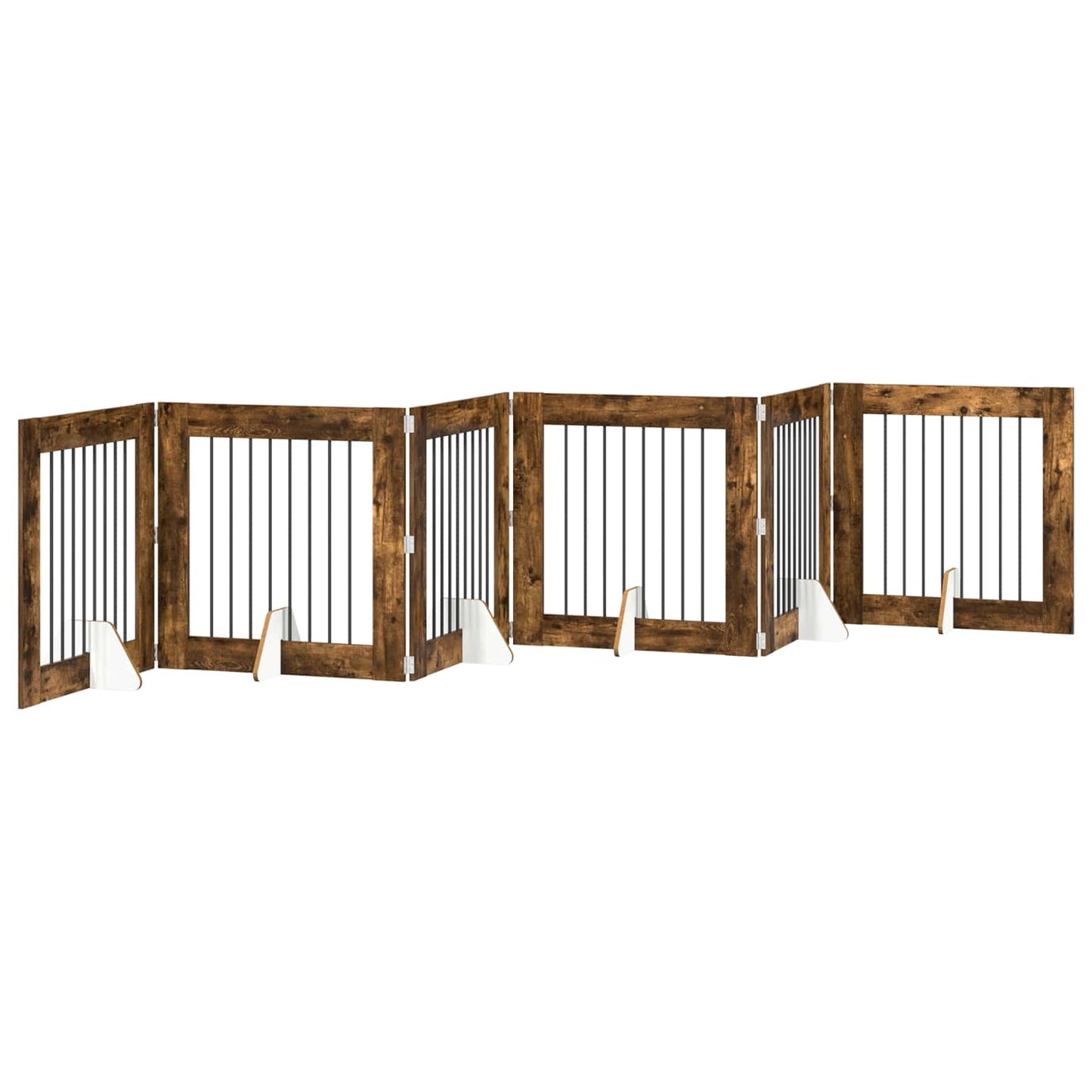 Sammenklappelig hundegitter med stativer 6 pcs Røget eg 482 cm