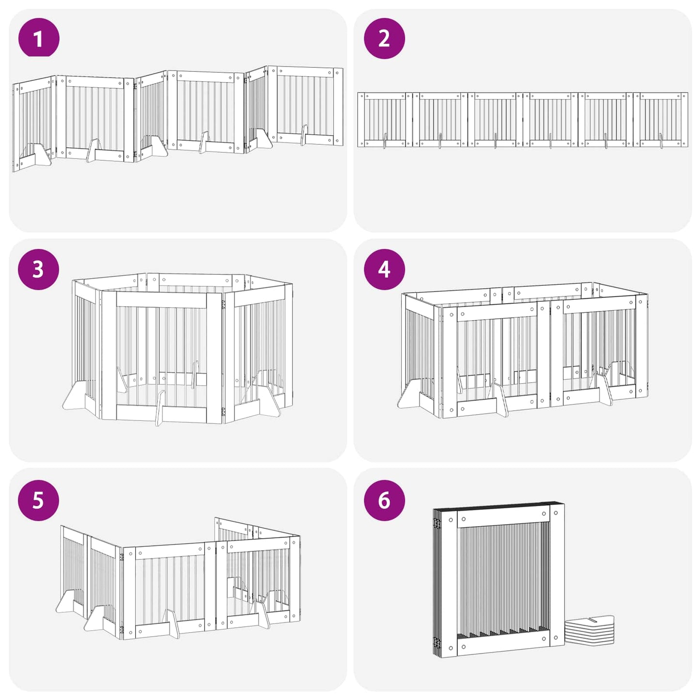 Sammenklappelig hundegitter med stativer 6 pcs Røget eg 482 cm