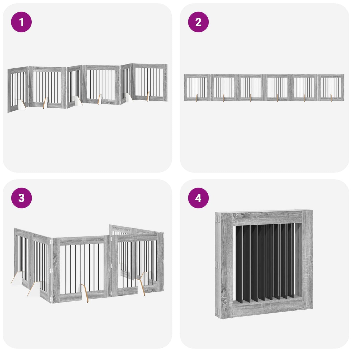 Sammenklappelig hundegitter med stativer 6 pcs Grå sonoma-eg
