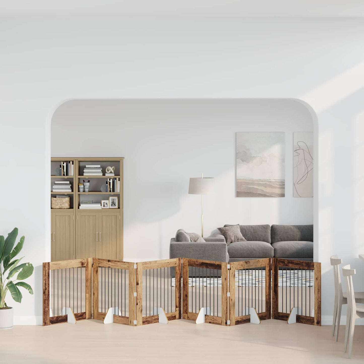 Sammenklappelig hundegitter med stativer 6 pcs Gammelt træ