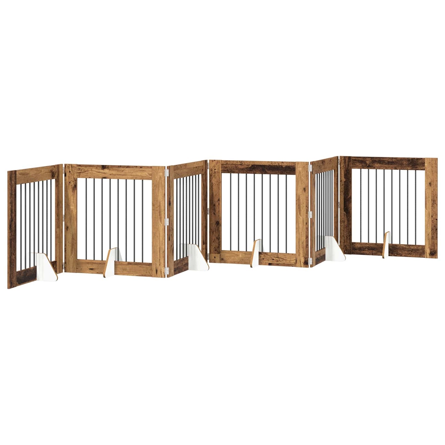 Sammenklappelig hundegitter med stativer 6 pcs Gammelt træ