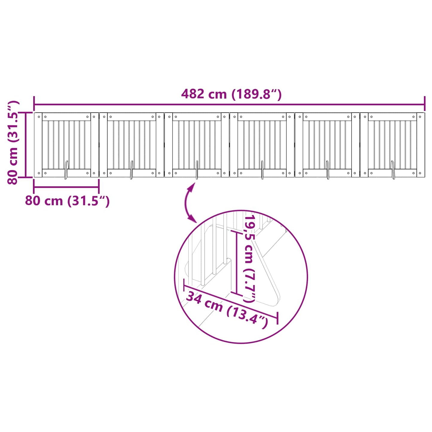 Sammenklappelig hundegitter med stativer 6 stk. Artisan-eg