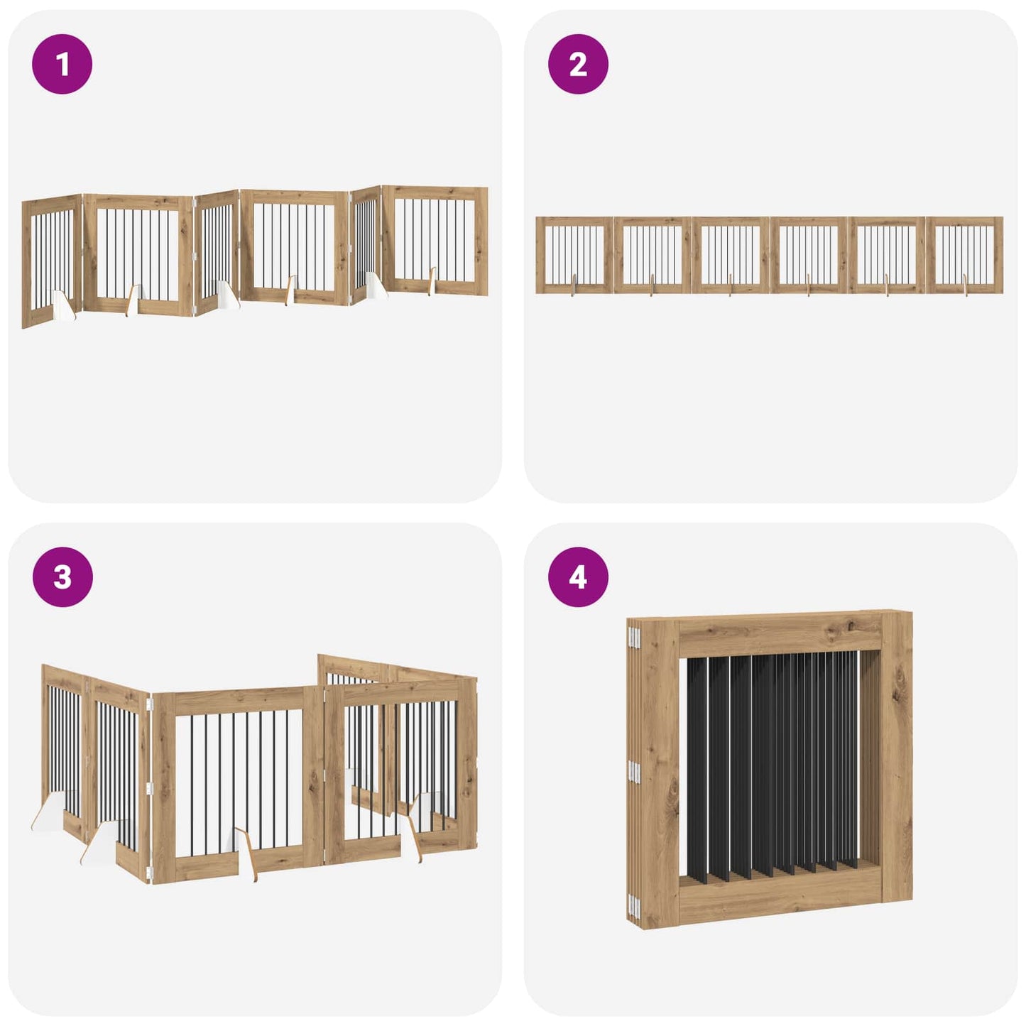 Sammenklappelig hundegitter med stativer 6 stk. Artisan-eg