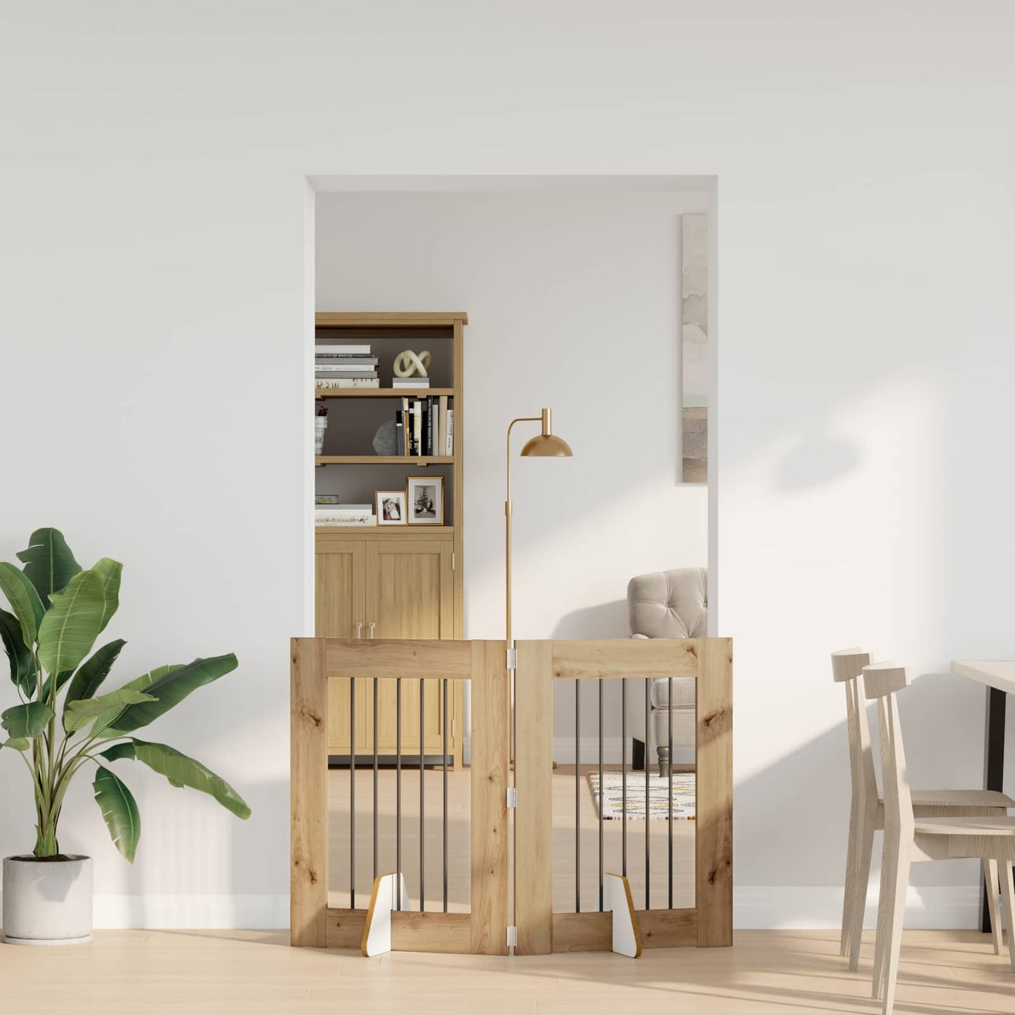 Sammenklappelig hundegitter med stativer 2 pcs Artisan-eg