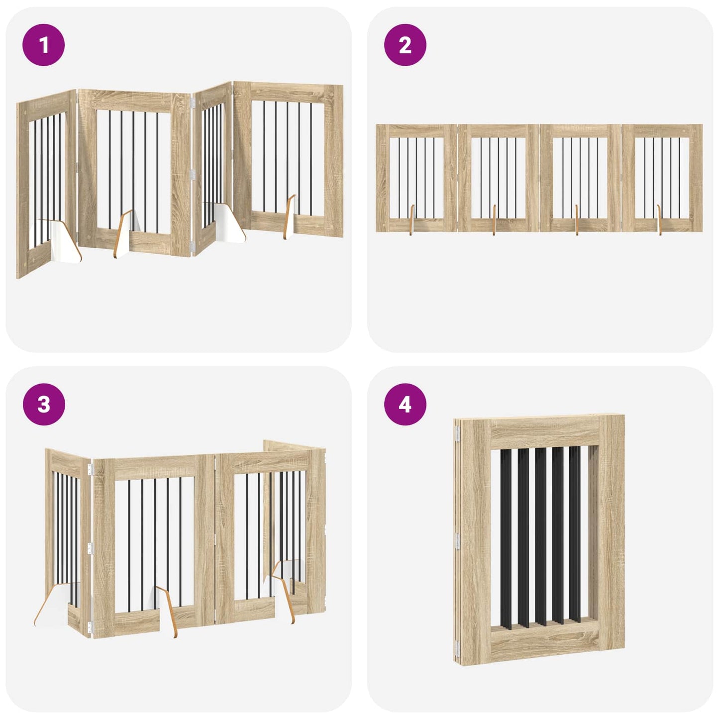 Sammenklappelig hundegitter med stativer 4 pcs Sonoma-eg 241 cm