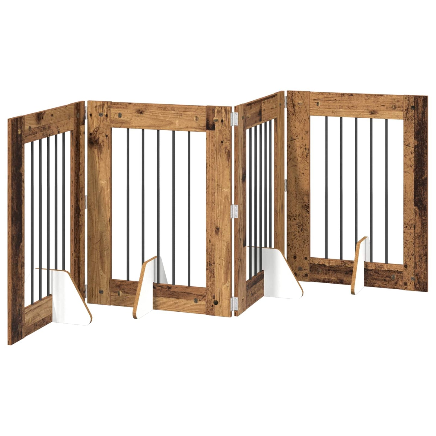 Sammenklappelig hundegitter med stativer 4 pcs Gammelt træ