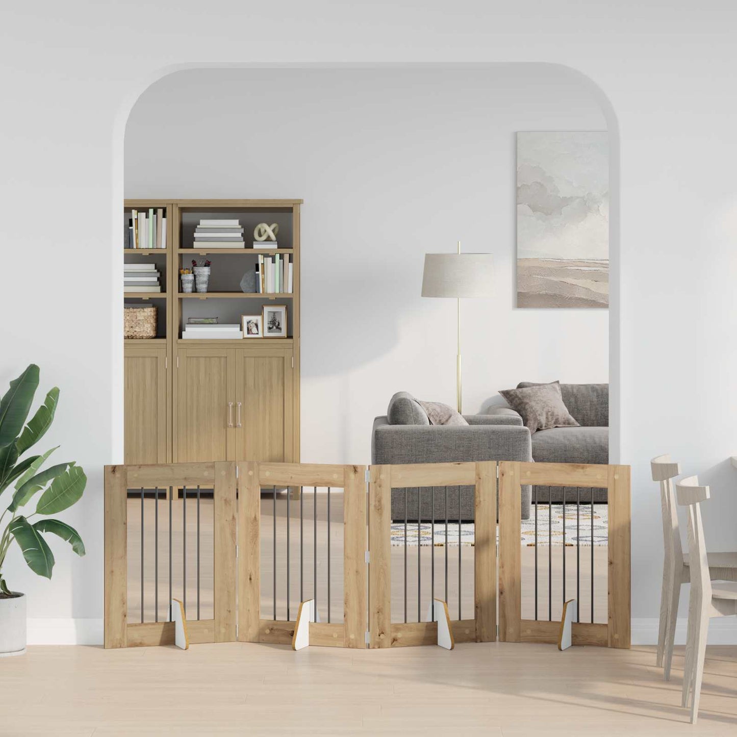 Sammenklappelig hundegitter med stativer 4 pcs Artisan-eg