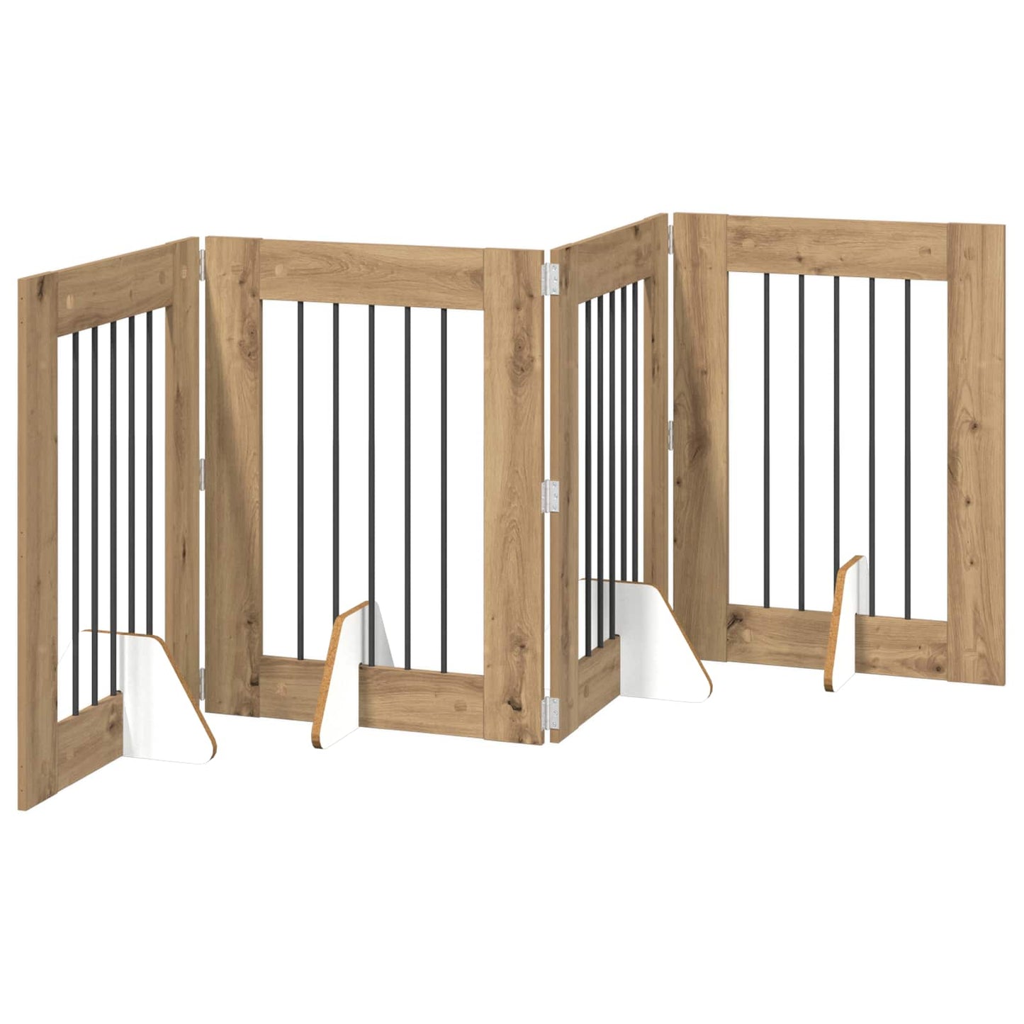 Sammenklappelig hundegitter med stativer 4 stk. Artisan-eg