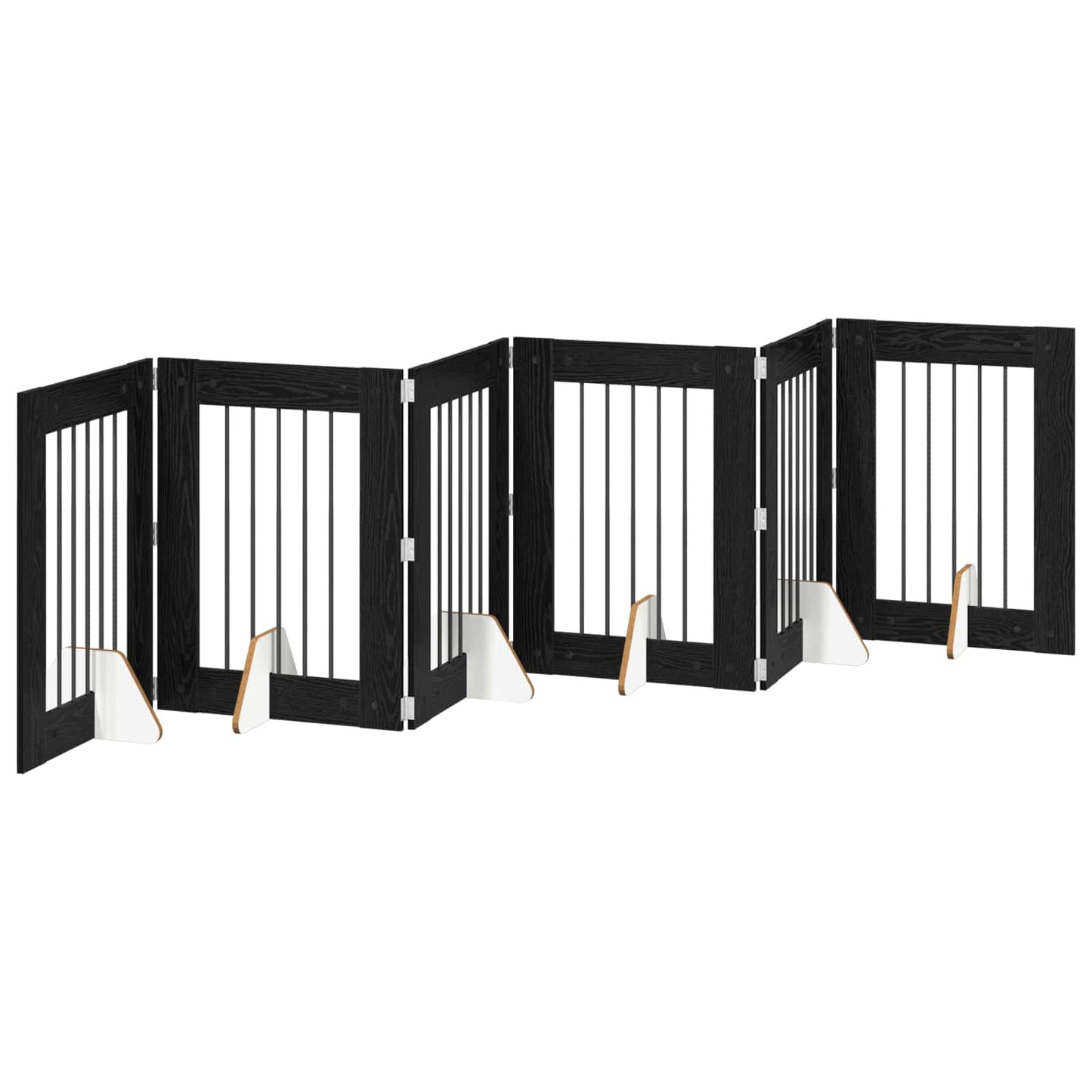 Sammenklappelig hundegitter med stativer 6 pcs Sort eg 362 cm
