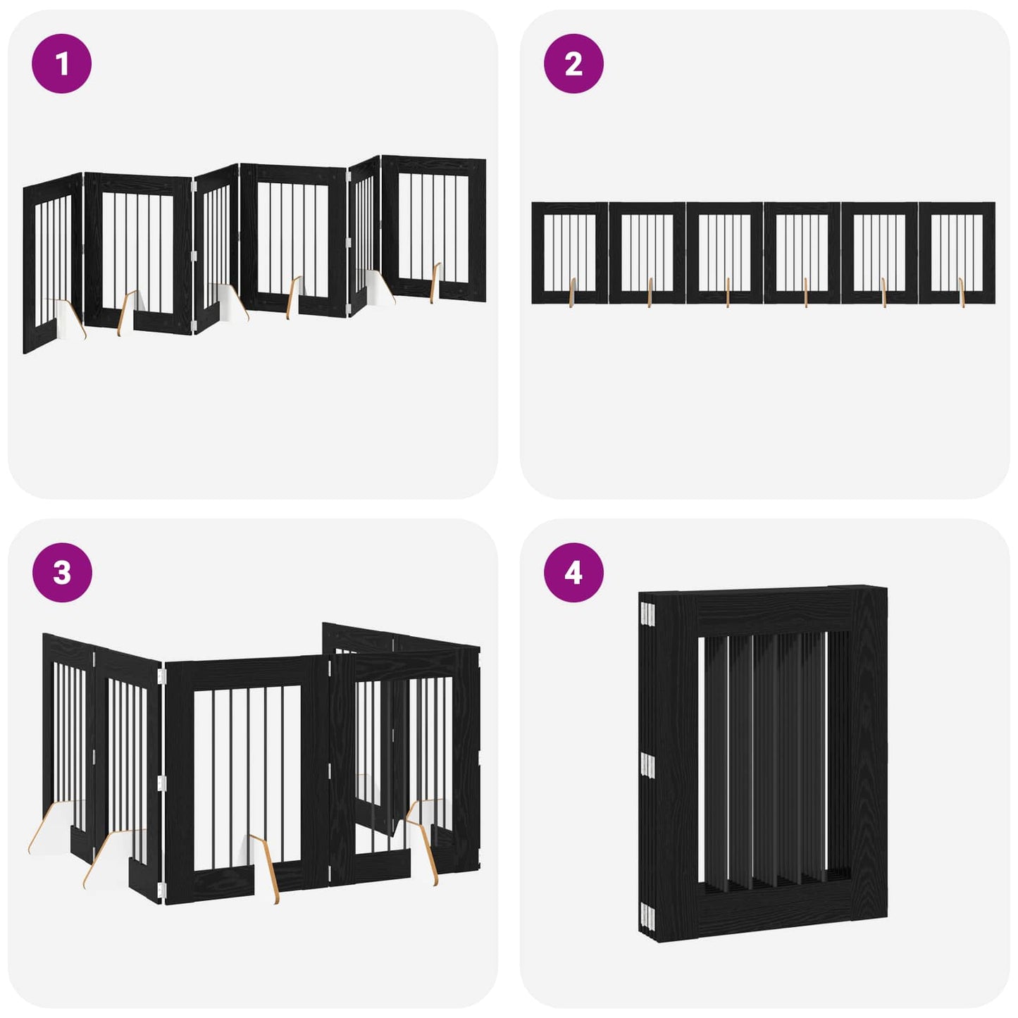 Sammenklappelig hundegitter med stativer 6 pcs Sort eg 362 cm