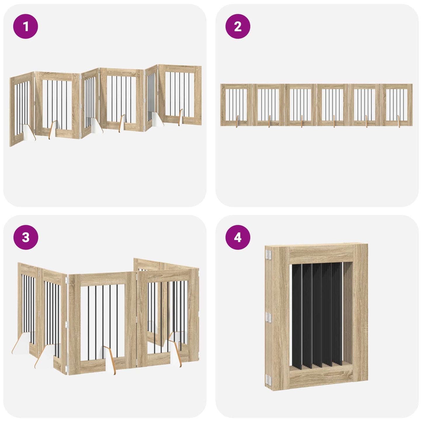 Sammenklappelig hundegitter med stativer 6 pcs Sonoma-eg 362 cm