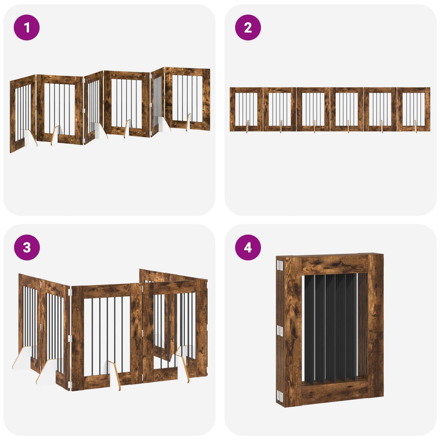Sammenklappelig hundegitter med stativer 6 pcs Røget eg 362 cm