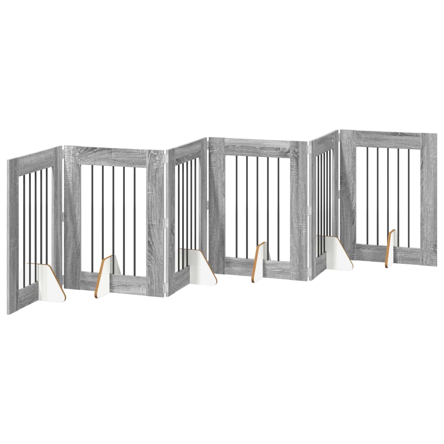Sammenklappelig hundegitter med stativer 6 pcs Grå sonoma-eg