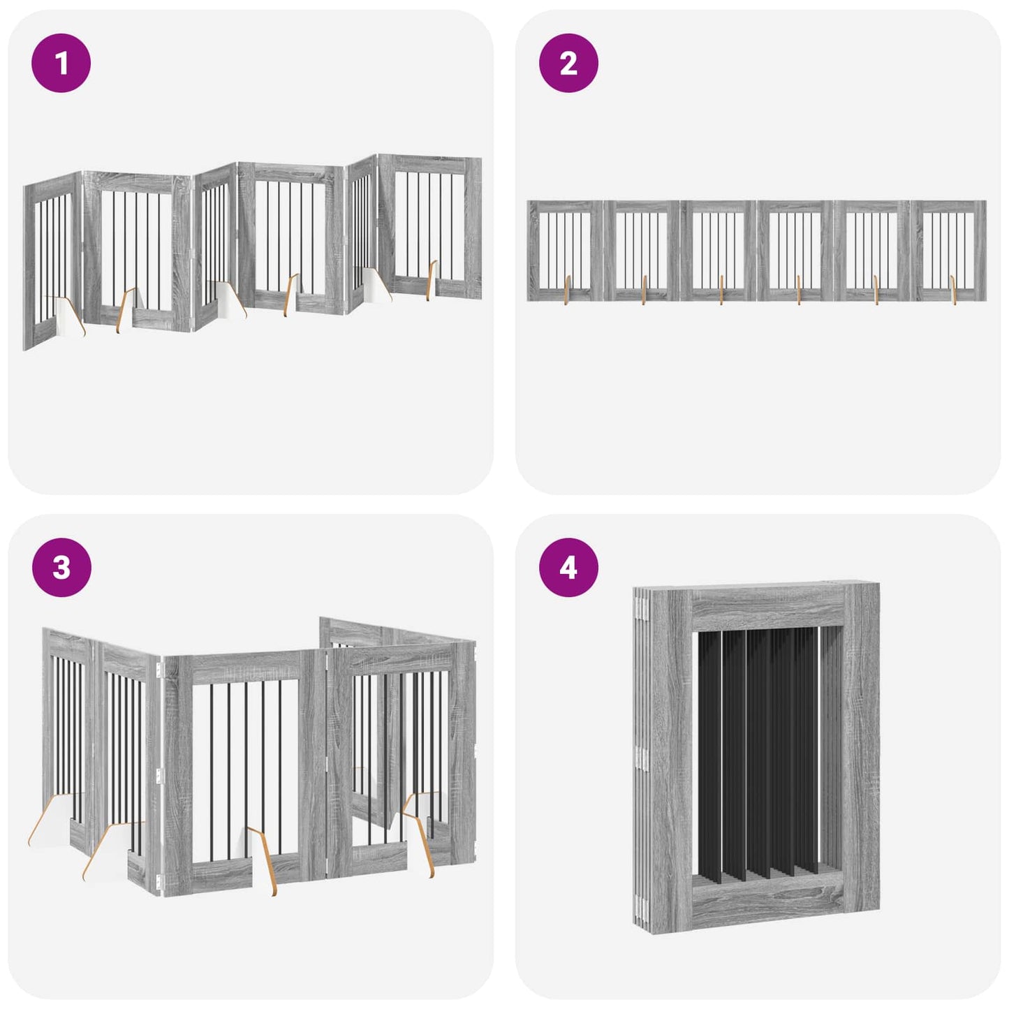 Sammenklappelig hundegitter med stativer 6 pcs Grå sonoma-eg
