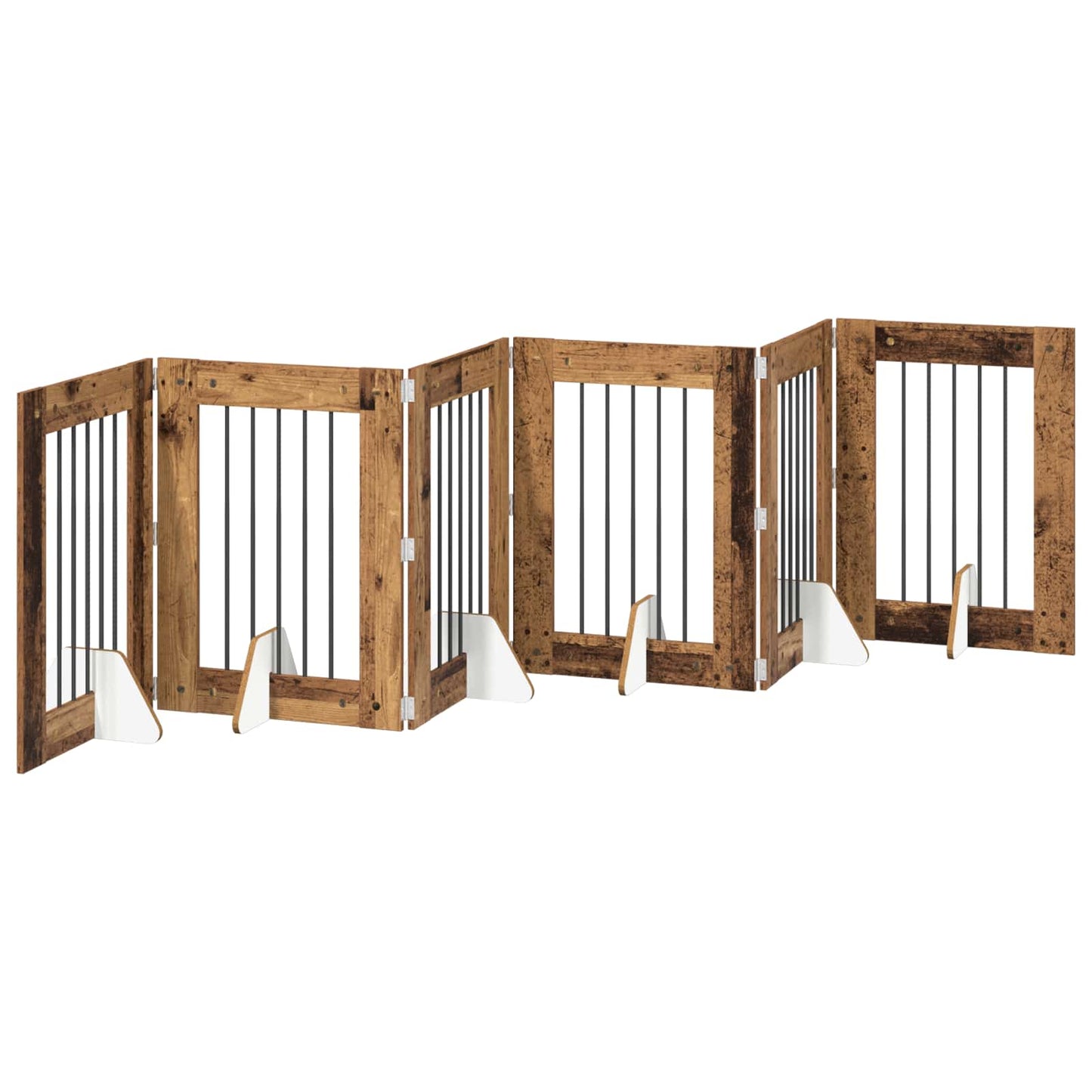Sammenklappelig hundegitter med stativer 6 pcs Gammelt træ