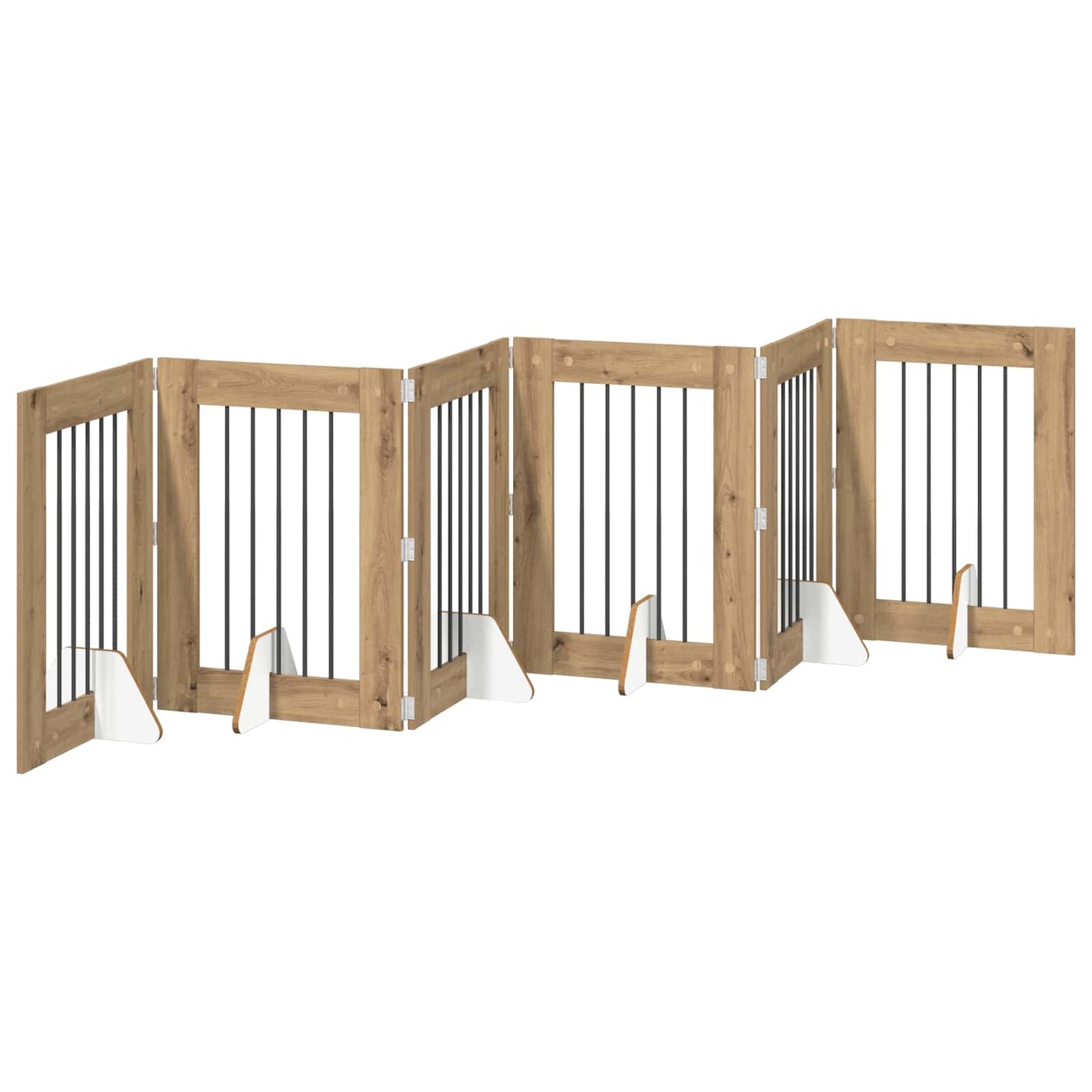 Sammenklappelig hundegitter med stativer 6 pcs Artisan-eg