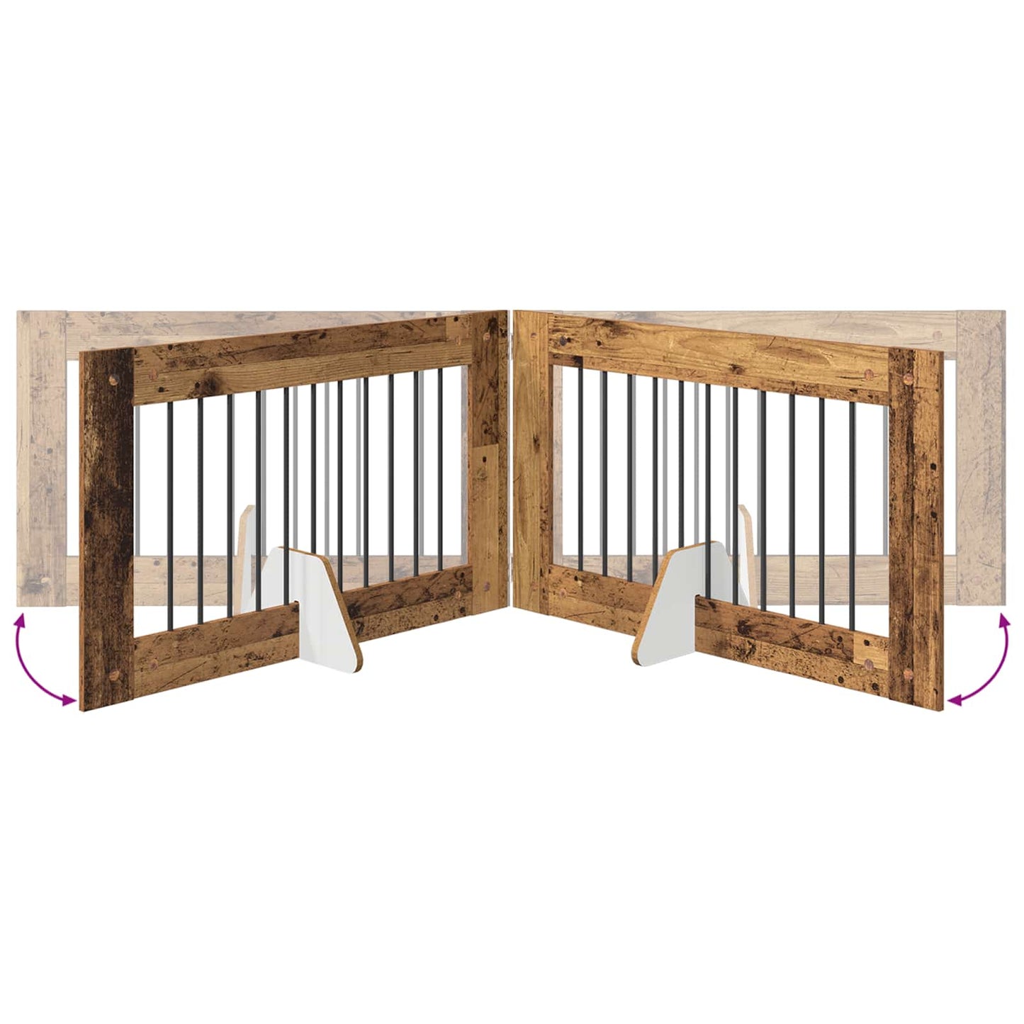 Sammenklappelig hundegitter med stativer 2 pcs Gammelt træ