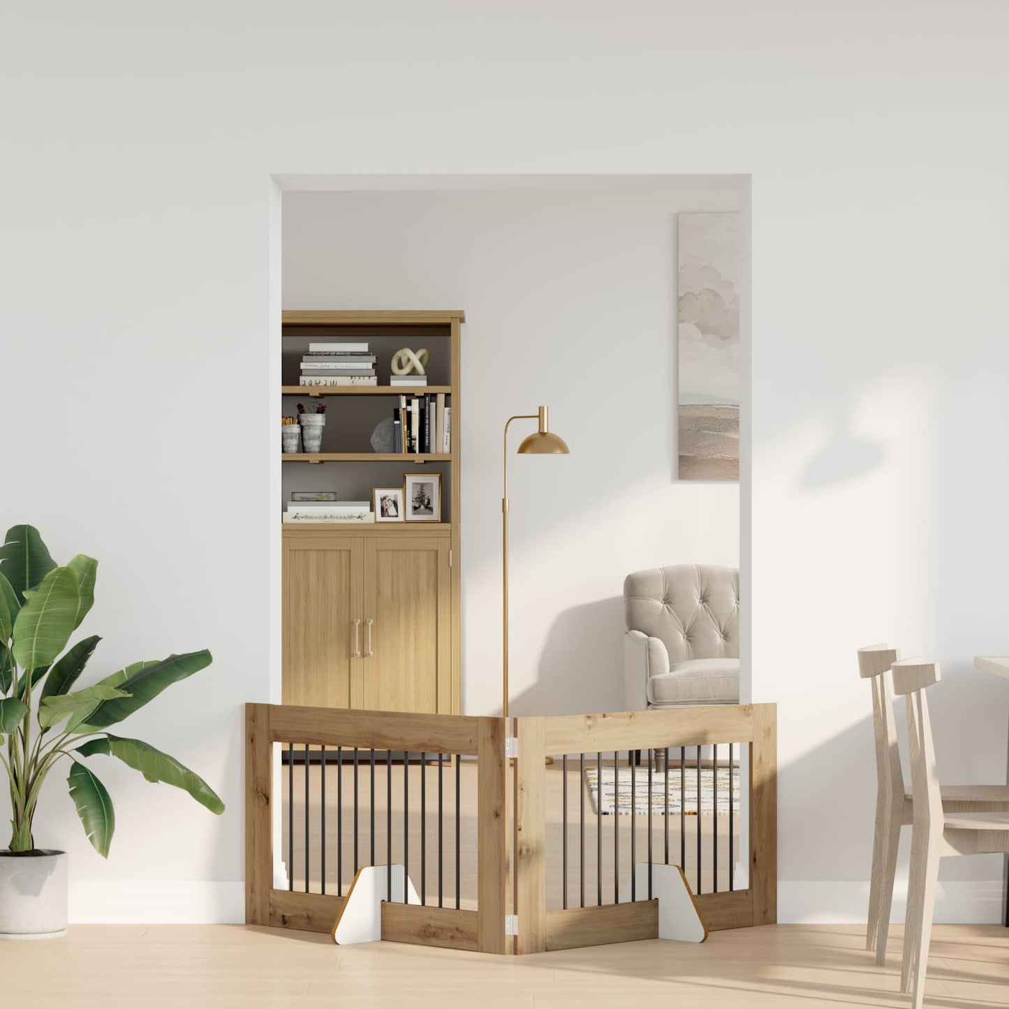 Sammenklappelig hundegitter med stativer 2 pcs Artisan-eg