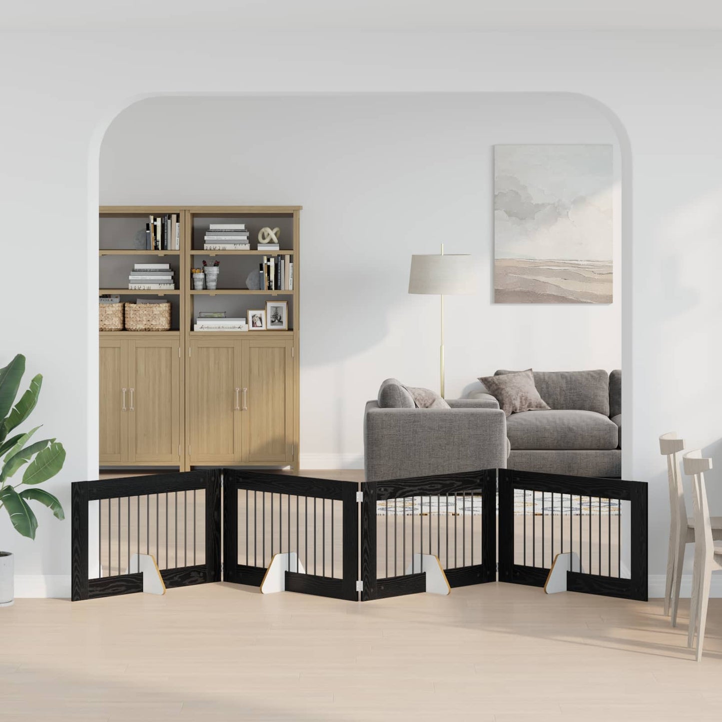 Sammenklappelig hundegitter med stativer 4 pcs Sort eg 401 cm
