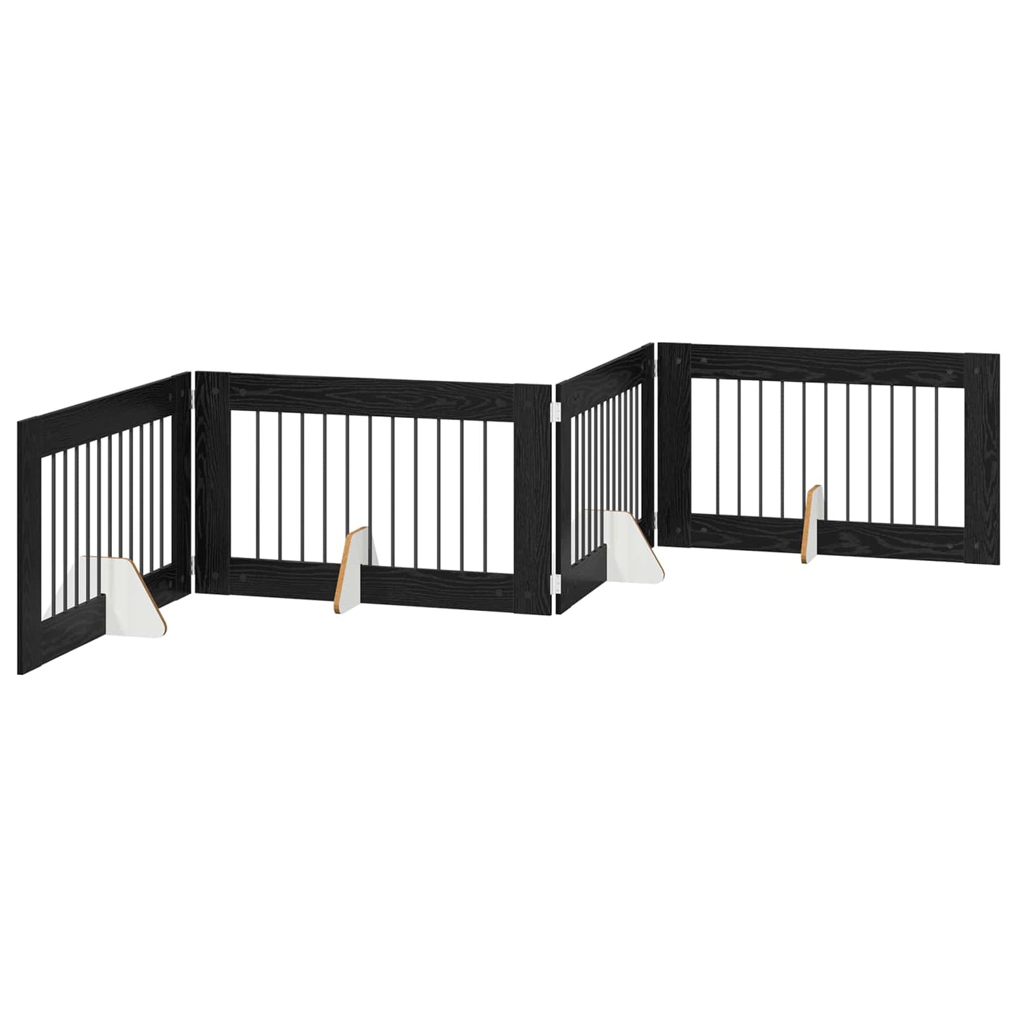 Sammenklappelig hundegitter med stativer 4 pcs Sort eg 401 cm