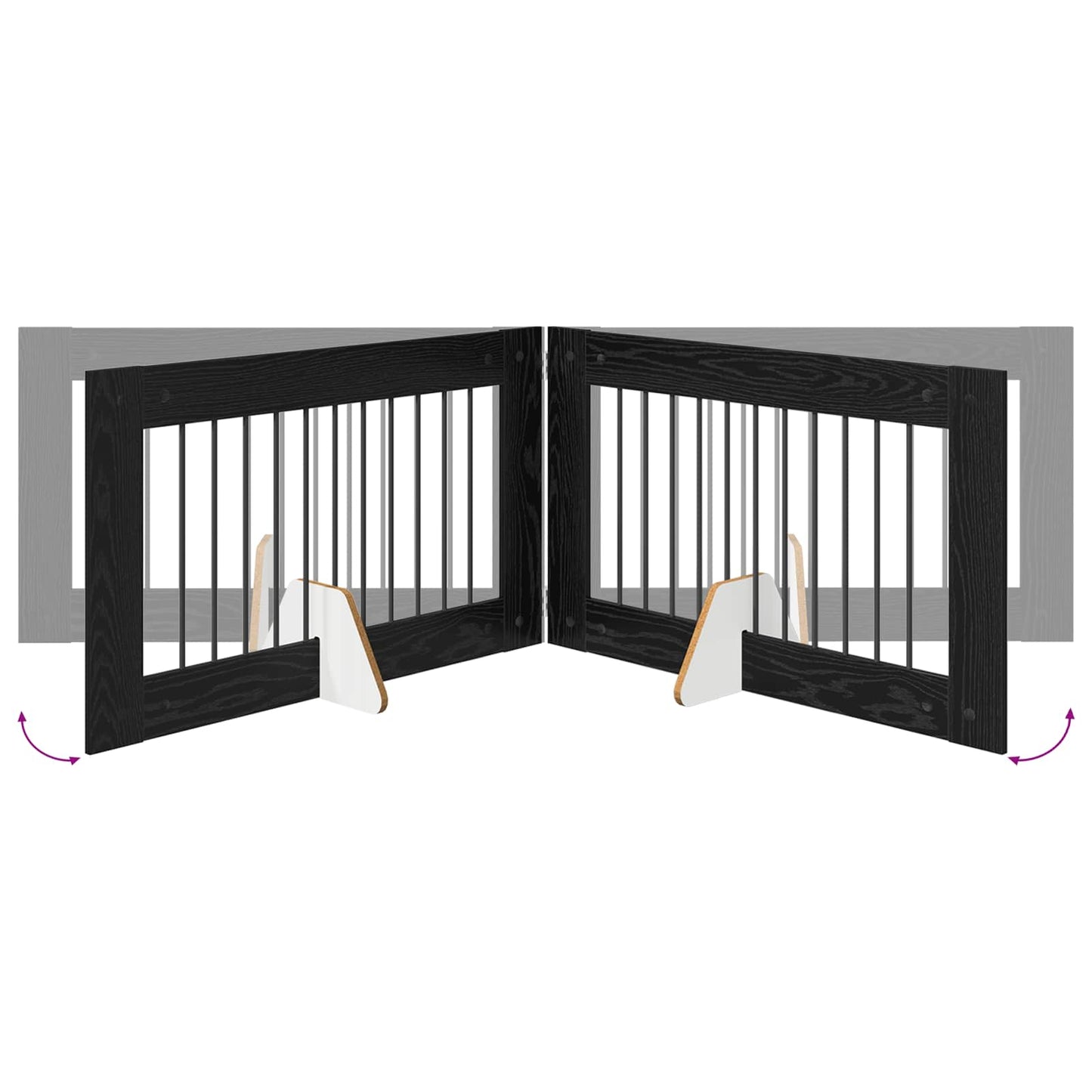 Sammenklappelig hundegitter med stativer 4 pcs Sort eg 401 cm