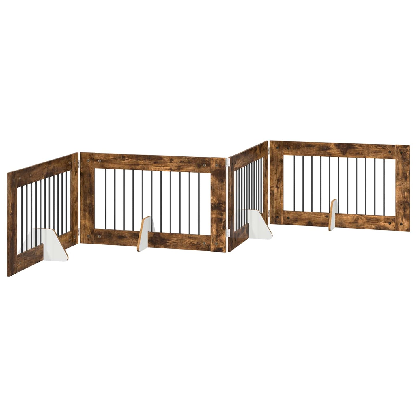 Sammenklappelig hundegitter med stativer 4 pcs Røget eg 401 cm