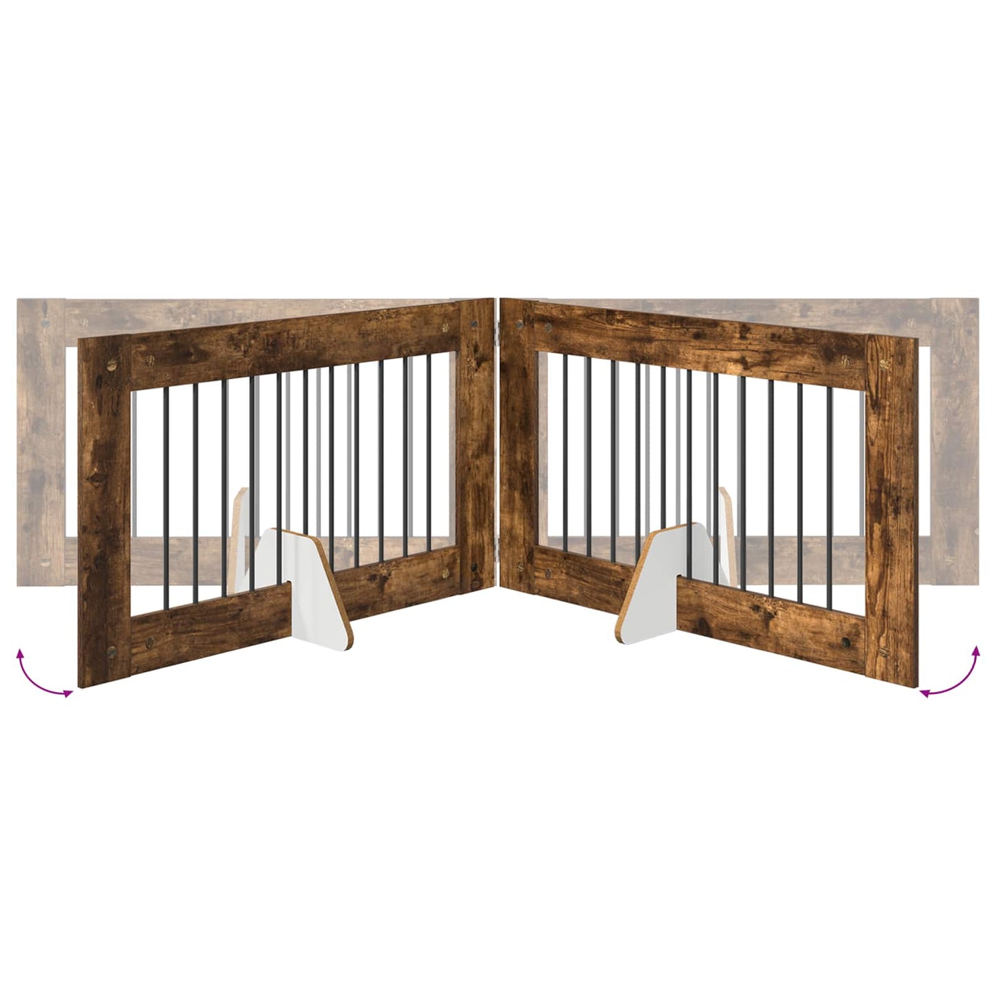 Sammenklappelig hundegitter med stativer 4 pcs Røget eg 401 cm