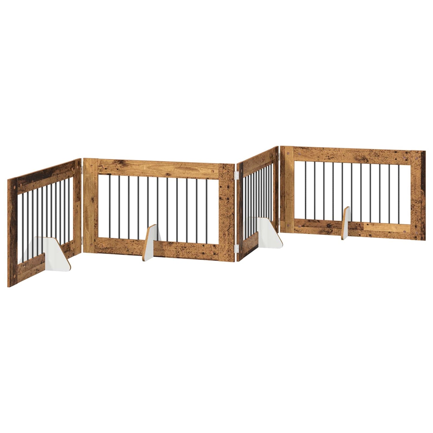 Sammenklappelig hundegitter med stativer 4 pcs Gammelt træ