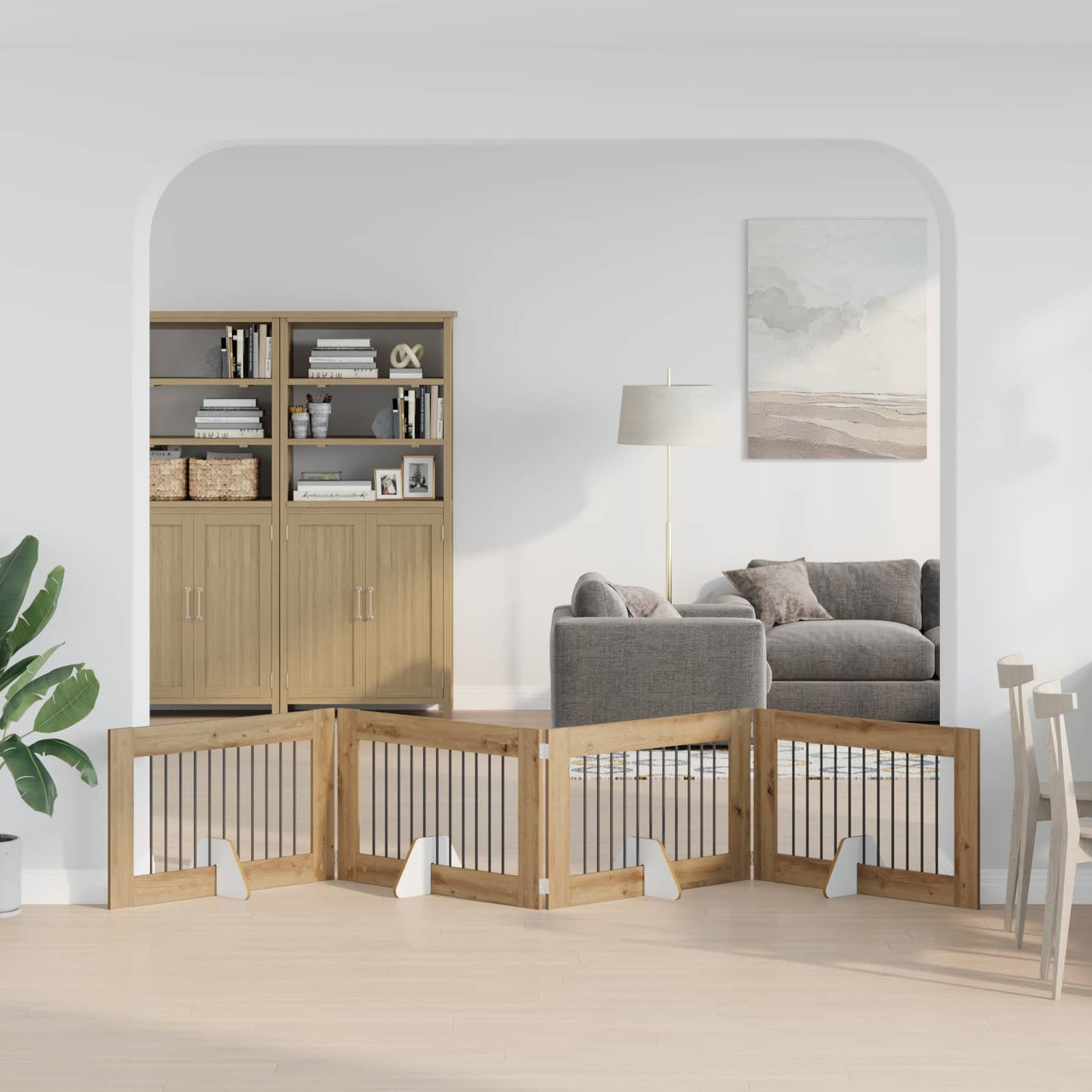 Sammenklappelig hundegitter med stativer 4 stk. Artisan-eg