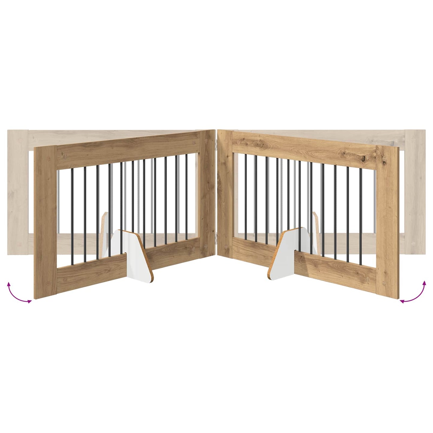 Sammenklappelig hundegitter med stativer 4 stk. Artisan-eg