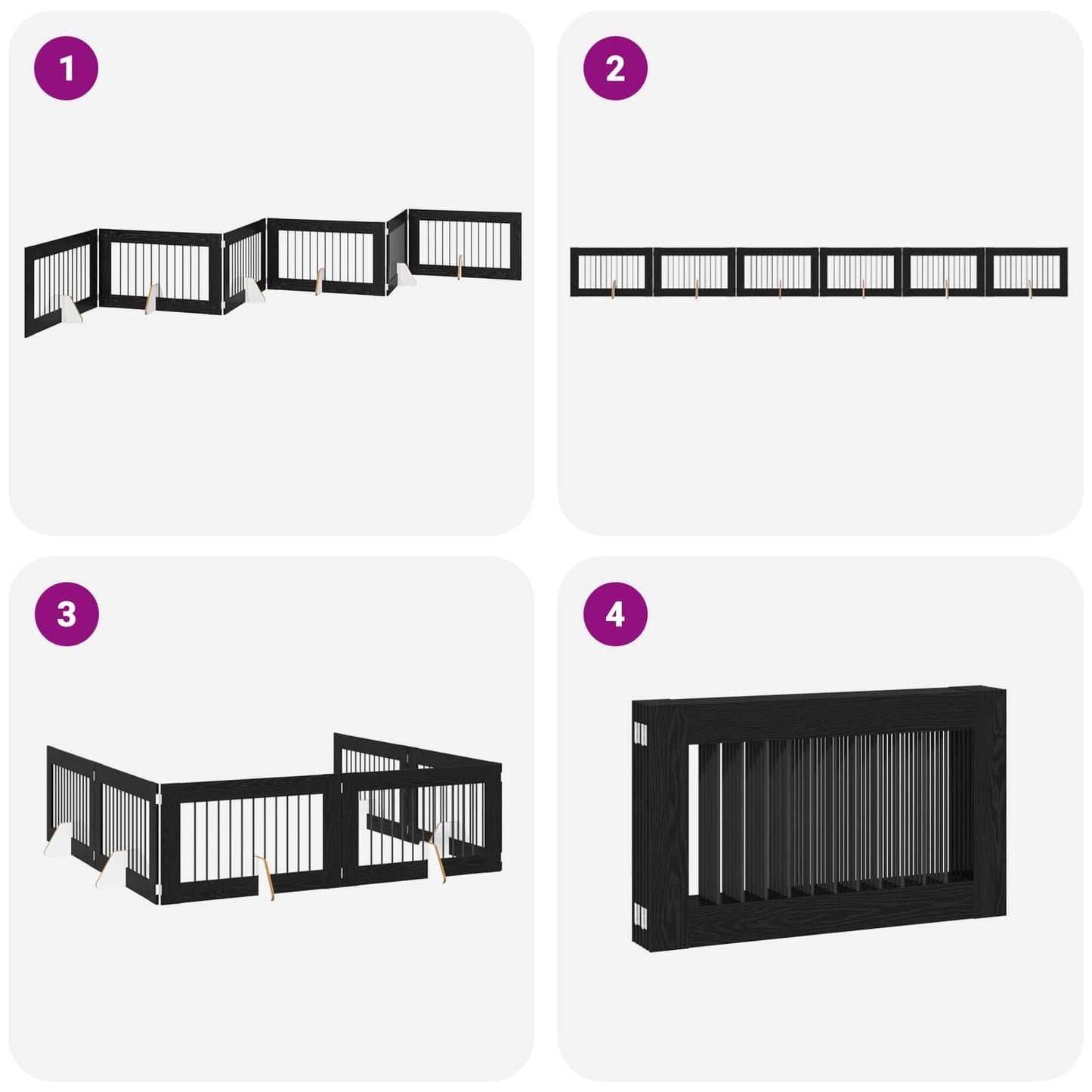 Sammenklappelig hundegitter med stativer 6 pcs Sort eg 602 cm