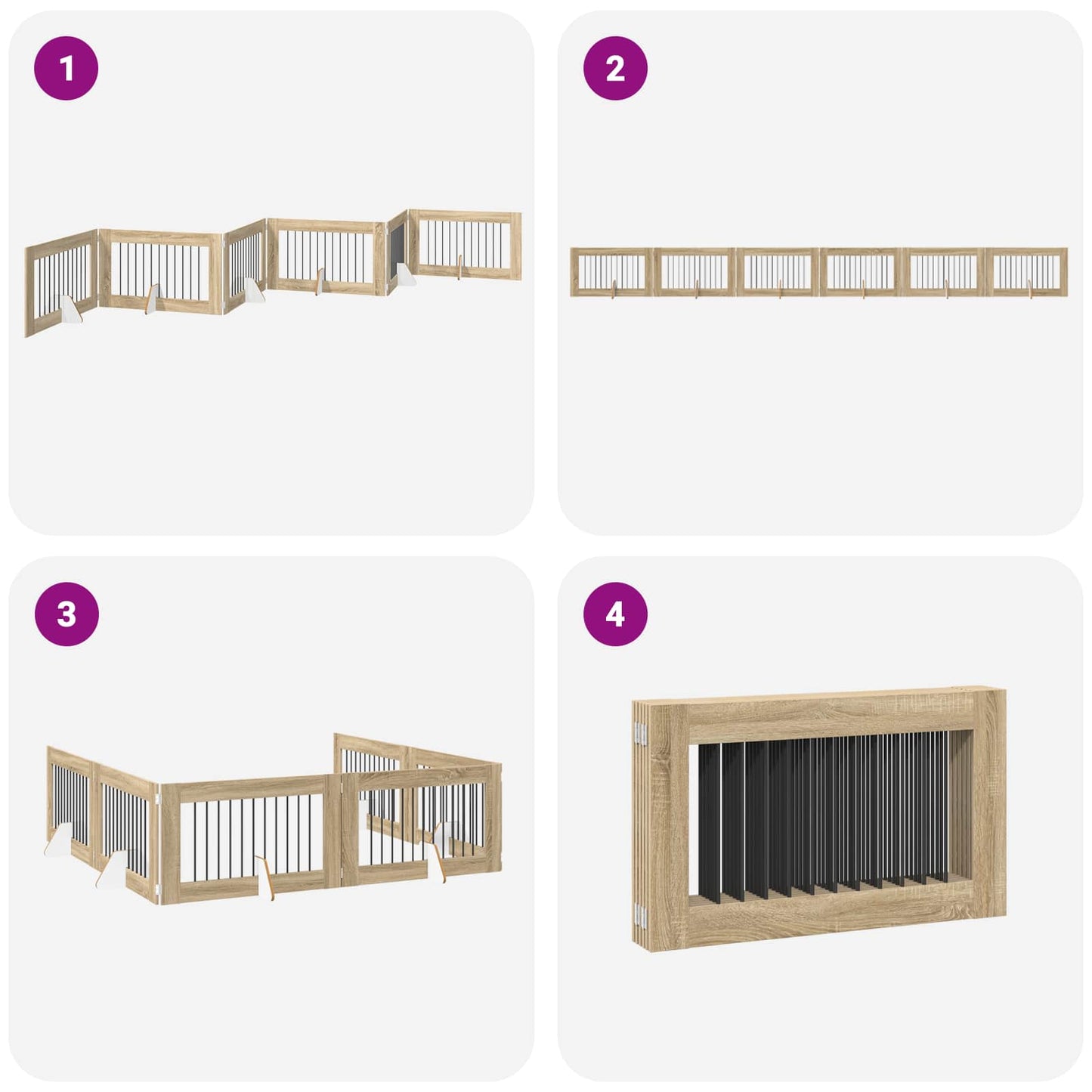 Sammenklappelig hundegitter med stativer 6 pcs Sonoma-eg 602 cm