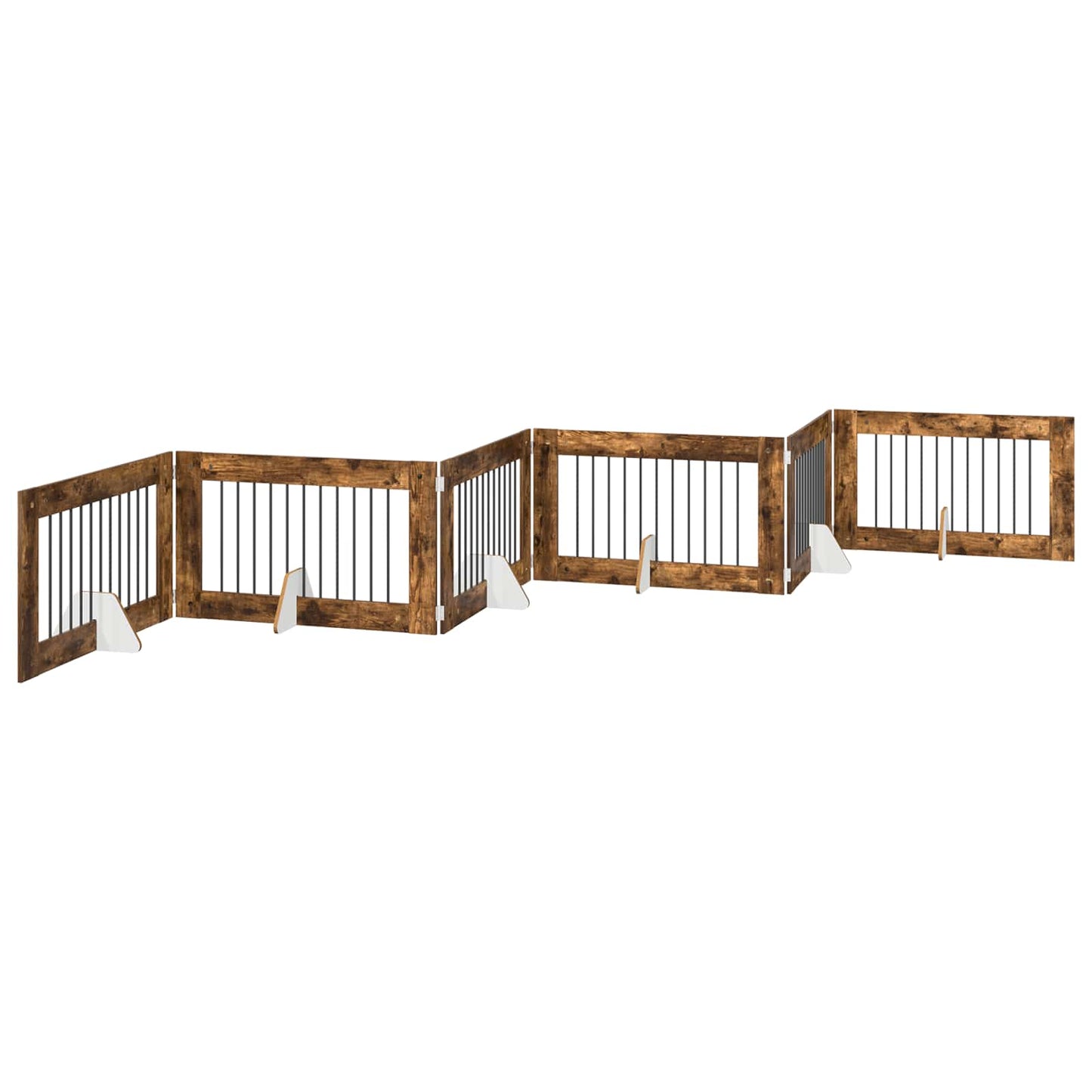 Sammenklappelig hundegitter med stativer 6 pcs Røget eg 602 cm
