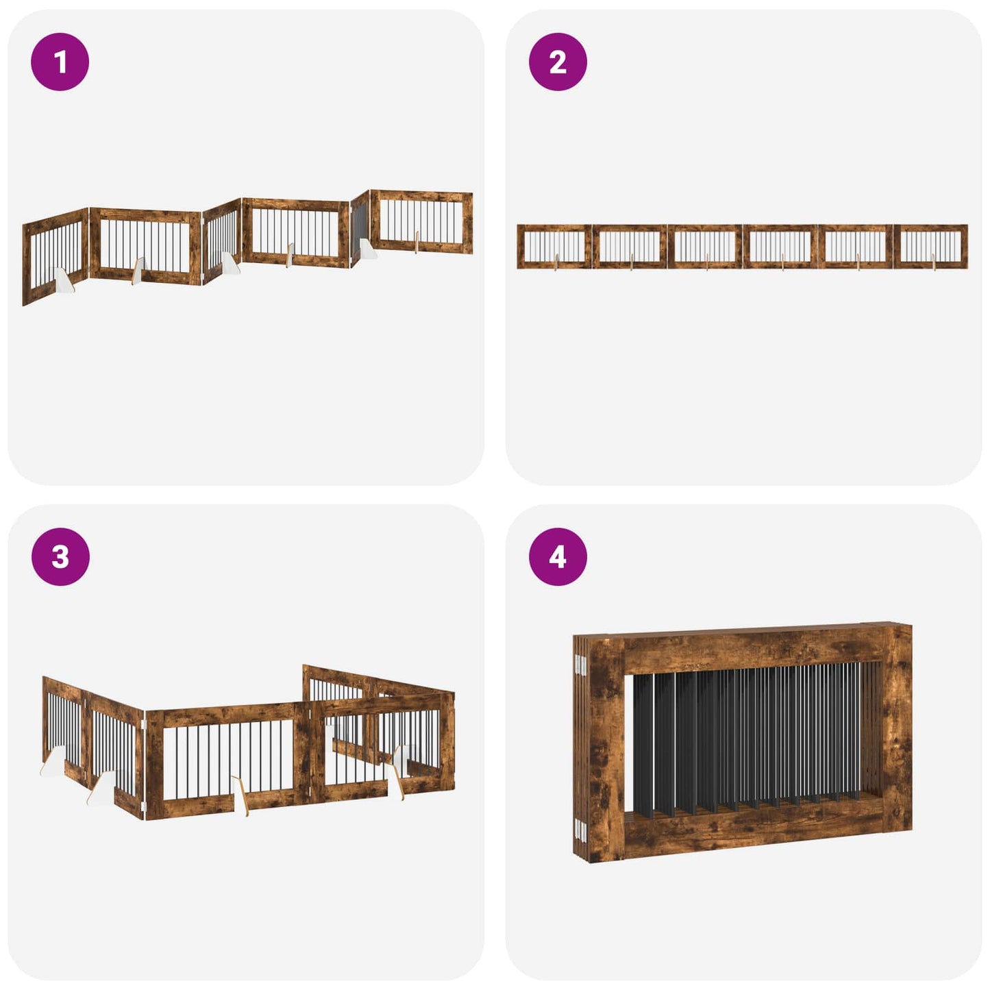 Sammenklappelig hundegitter med stativer 6 pcs Røget eg 602 cm