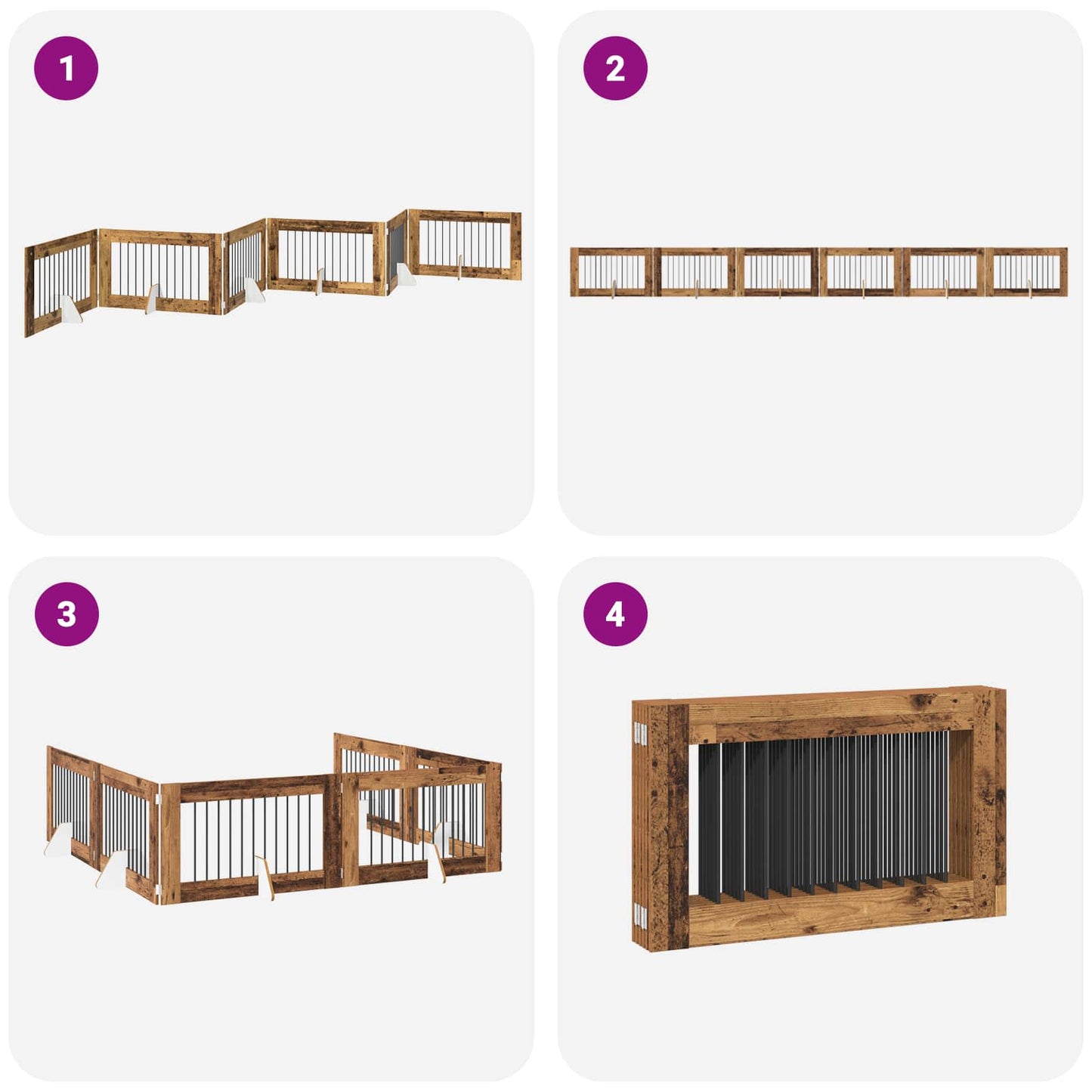 Sammenklappelig hundegitter med stativer 6 pcs Gammelt træ