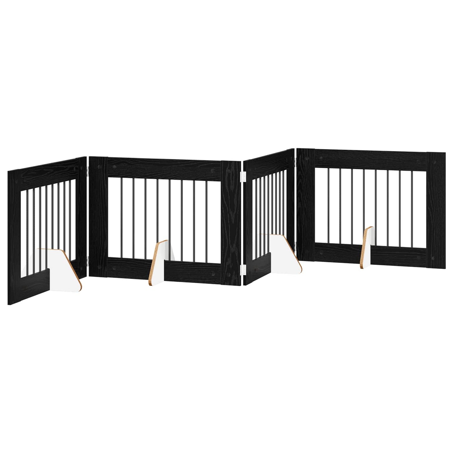 Sammenklappelig hundegitter med stativer 4 pcs Sort eg 321 cm