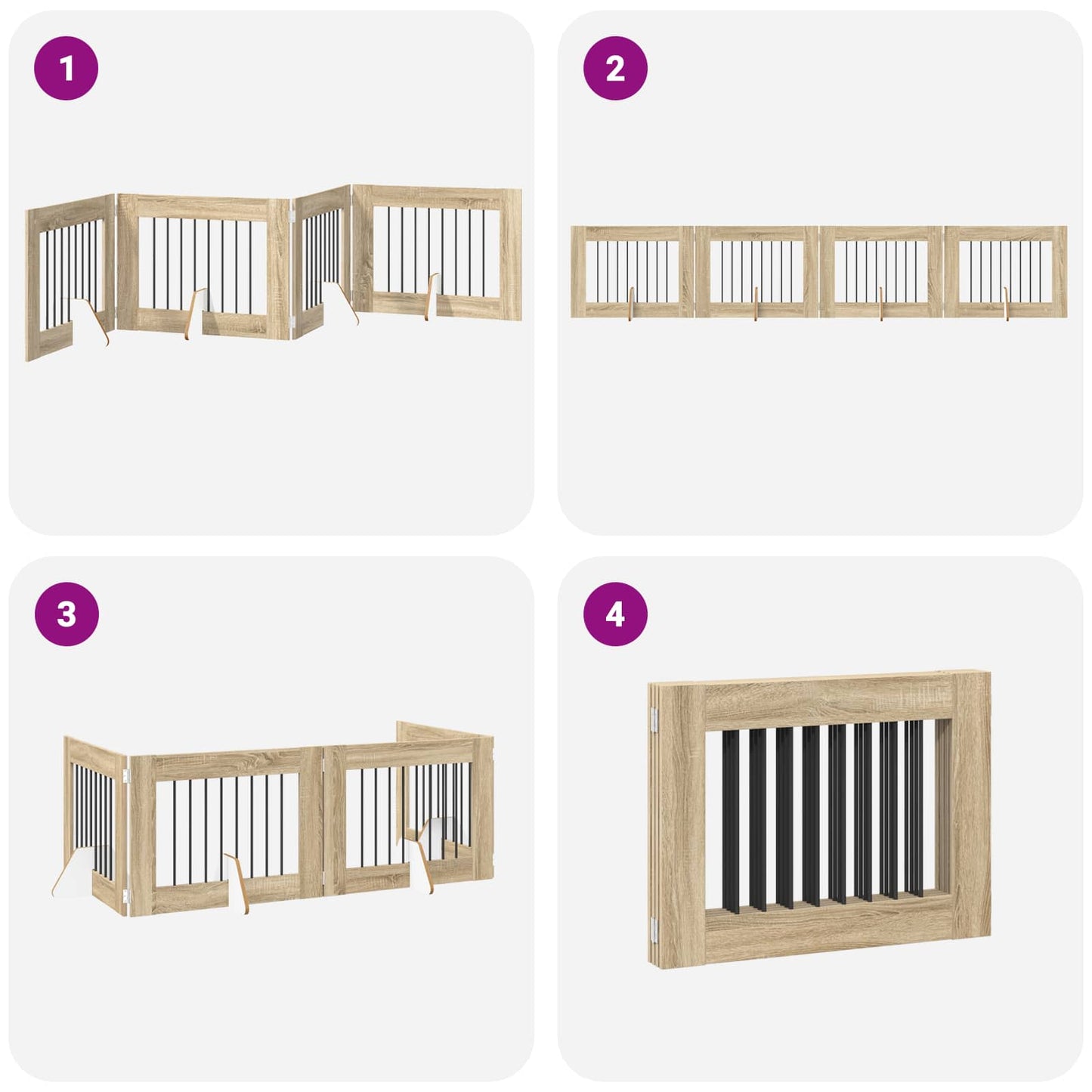 Sammenklappelig hundegitter med stativer 4 pcs Sonoma-eg 321 cm