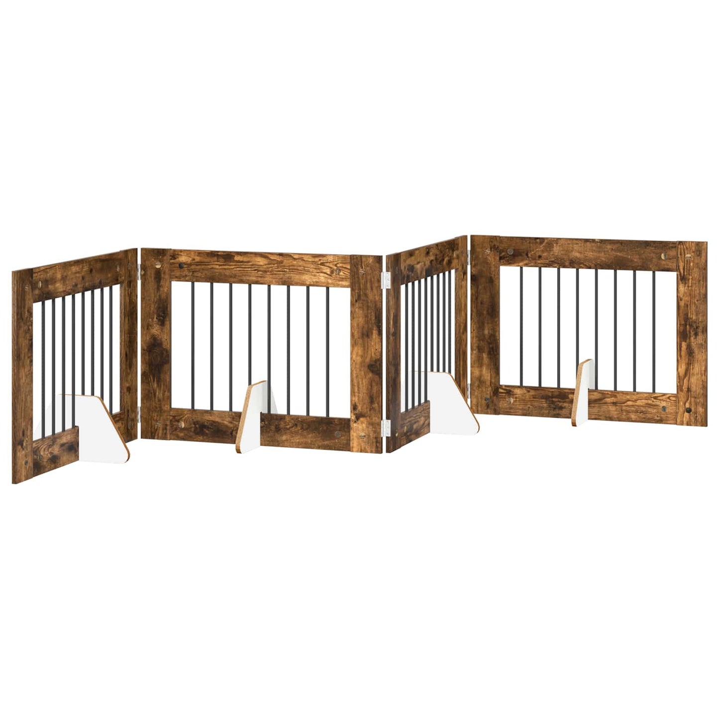 Sammenklappelig hundegitter med stativer 4 pcs Røget eg 321 cm
