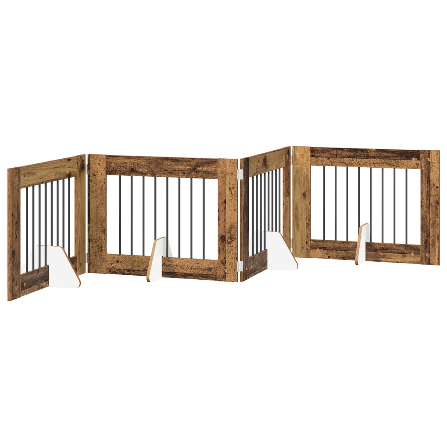 Sammenklappelig hundegitter med stativer 4 pcs Gammelt træ