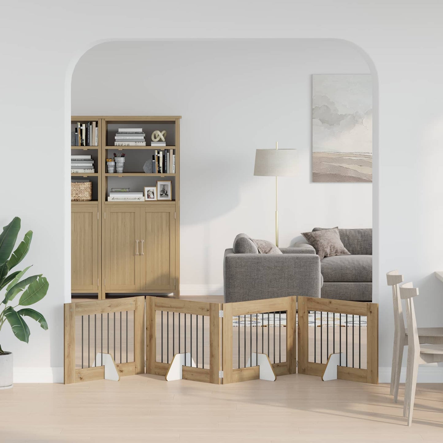 Sammenklappelig hundegitter med stativer 4 stk. Artisan-eg