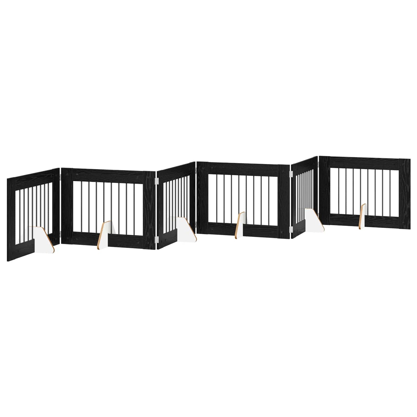 Sammenklappelig hundegitter med stativer 6 pcs Sort eg 482 cm