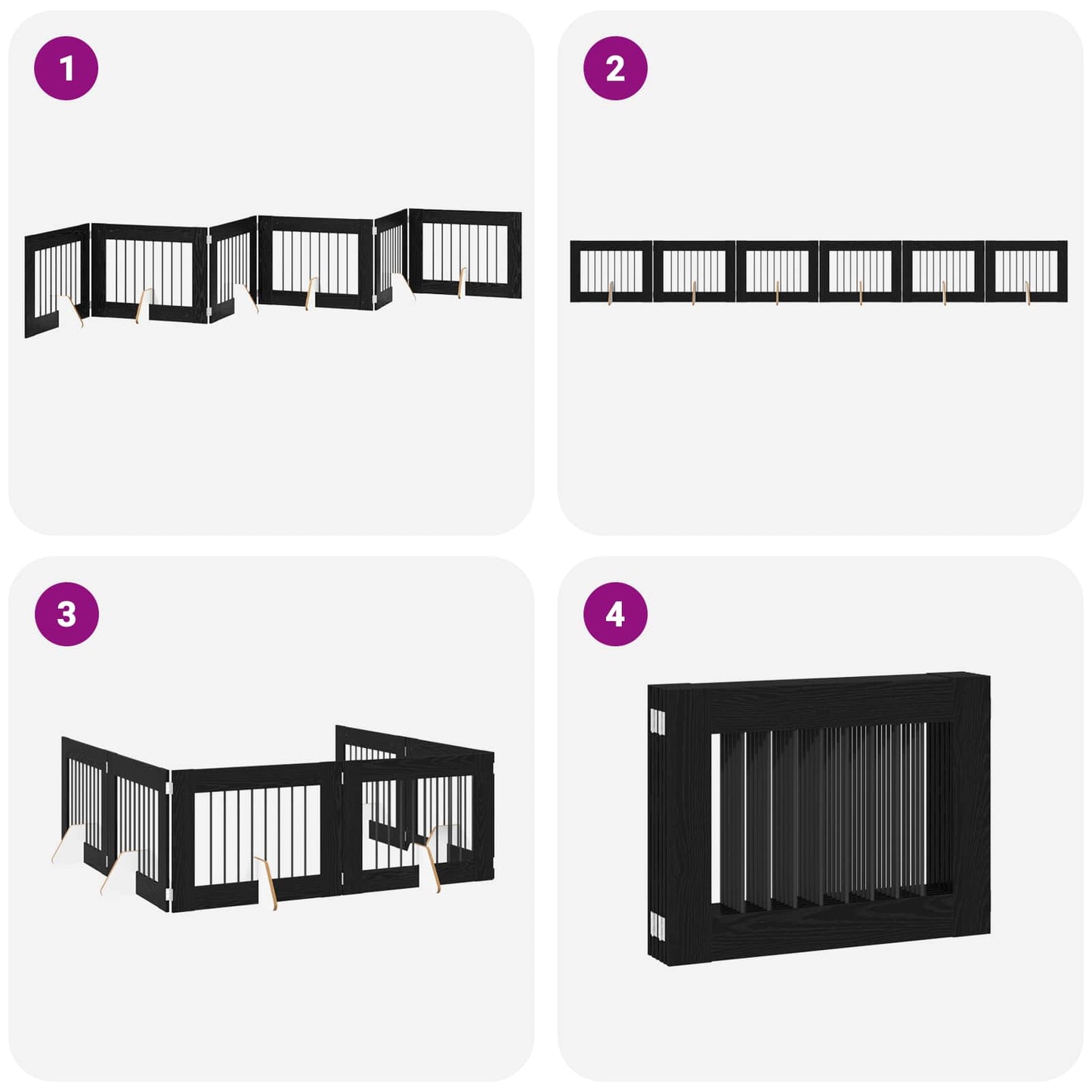 Sammenklappelig hundegitter med stativer 6 pcs Sort eg 482 cm