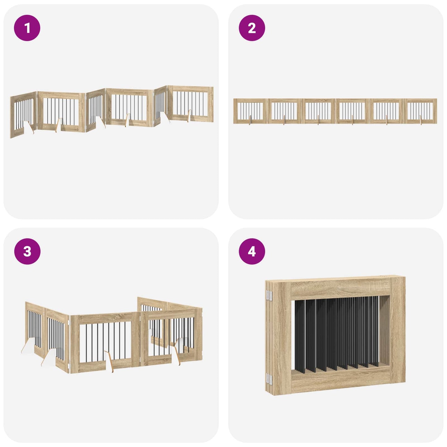Sammenklappelig hundegitter med stativer 6 pcs Sonoma-eg 482 cm