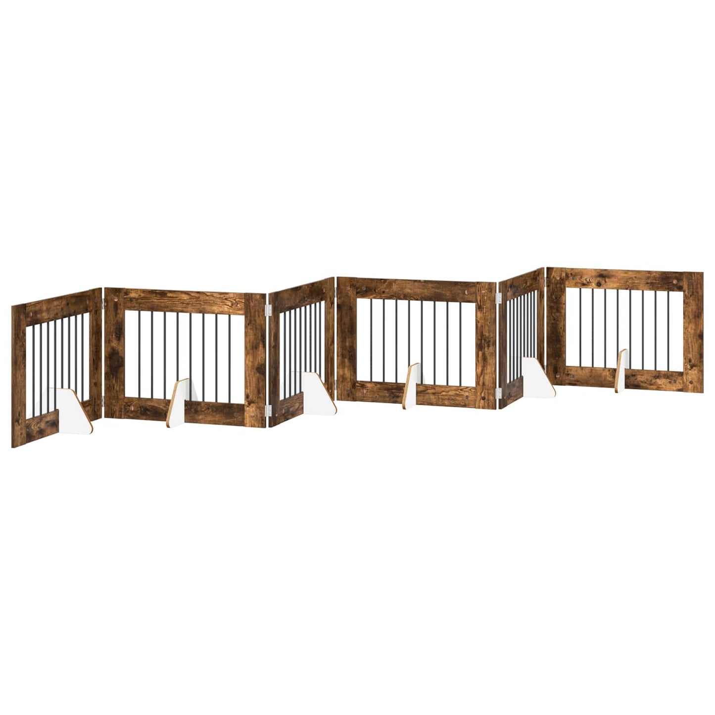 Sammenklappelig hundegitter med stativer 6 pcs Røget eg 482 cm