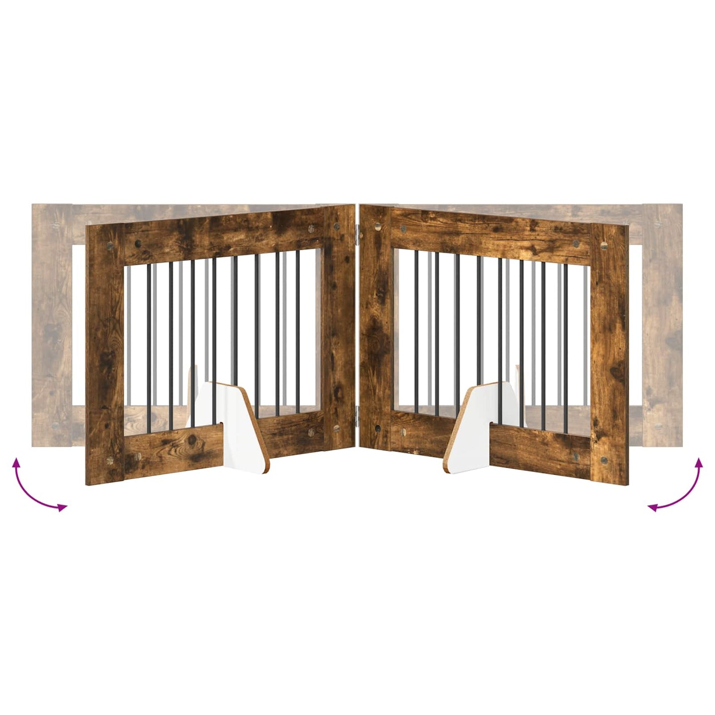 Sammenklappelig hundegitter med stativer 6 pcs Røget eg 482 cm