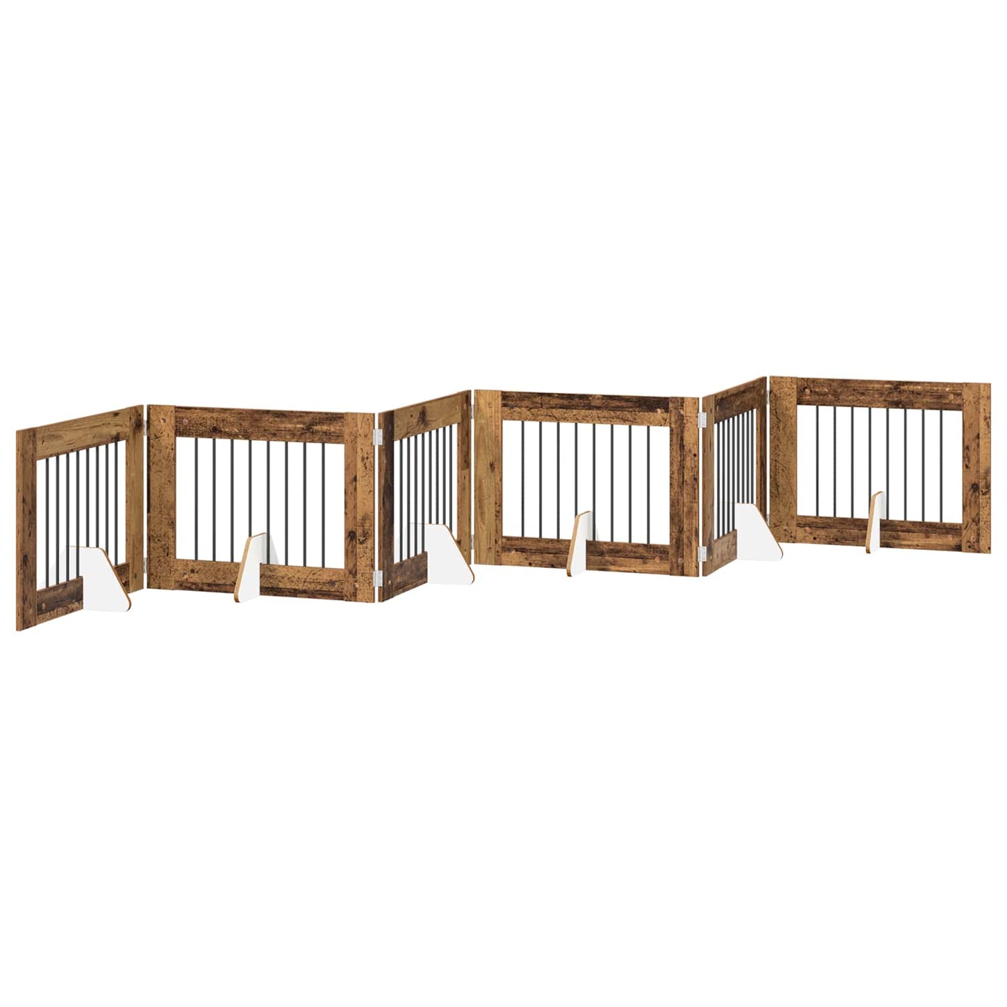 Sammenklappelig hundegitter med stativer 6 pcs Gammelt træ