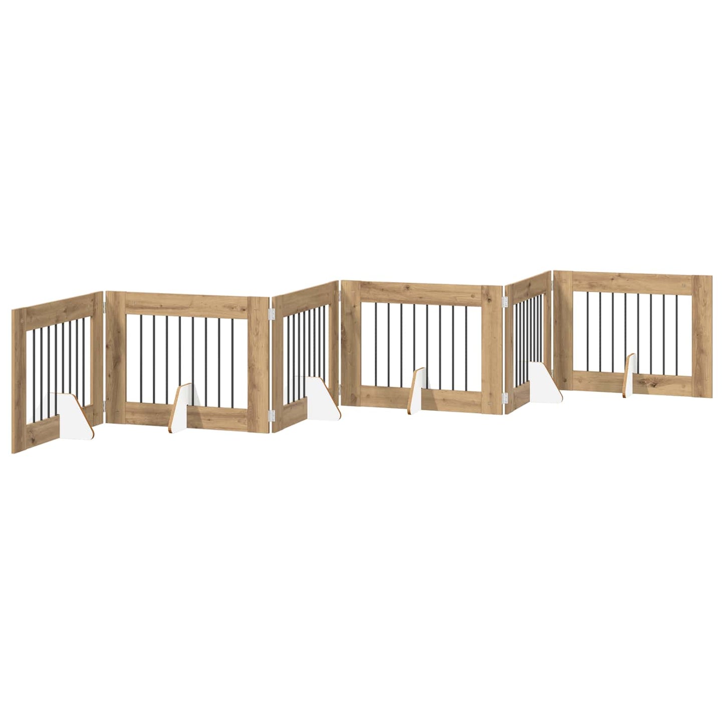 Sammenklappelig hundegitter med stativer 6 pcs Artisan-eg