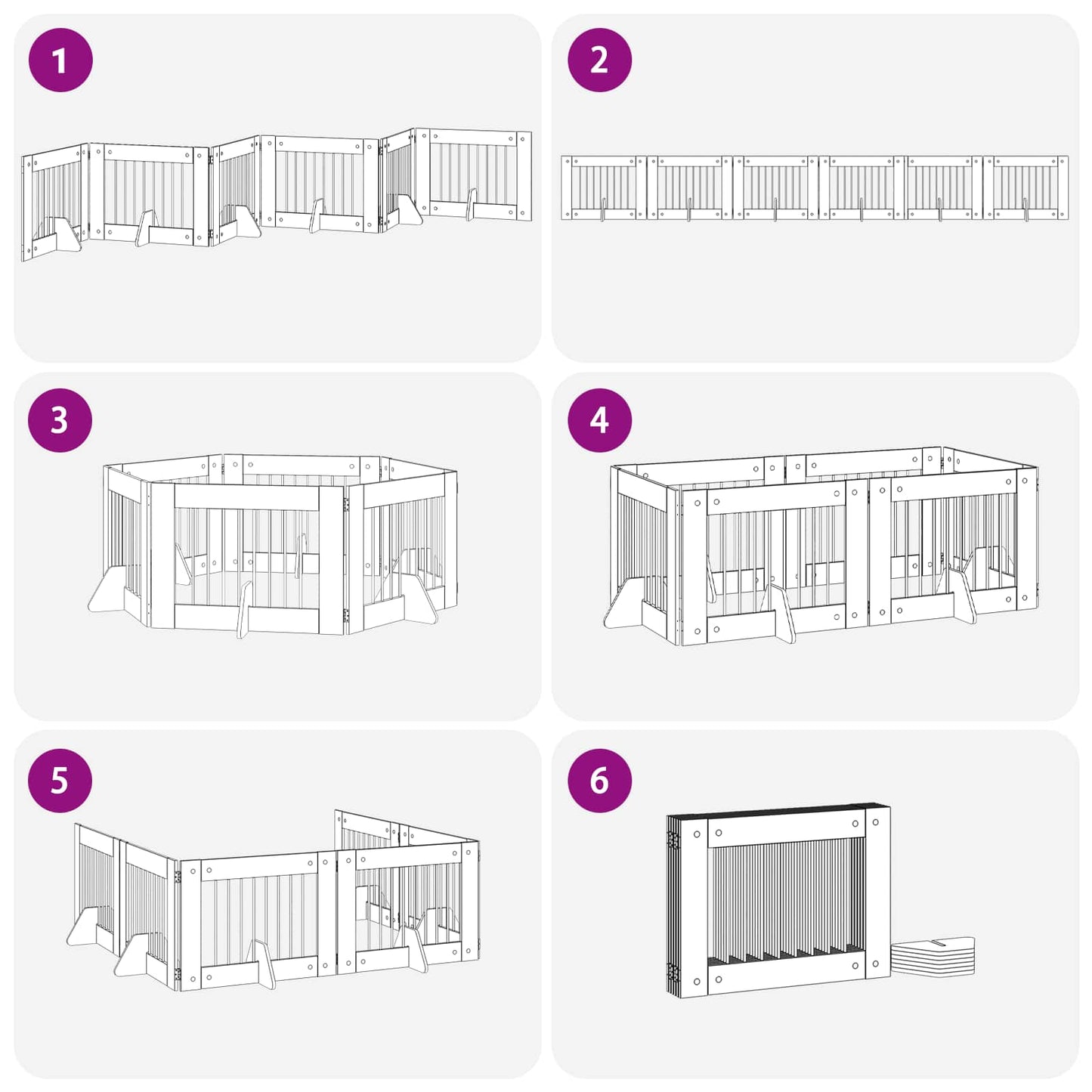 Sammenklappelig hundegitter med stativer 6 pcs Artisan-eg
