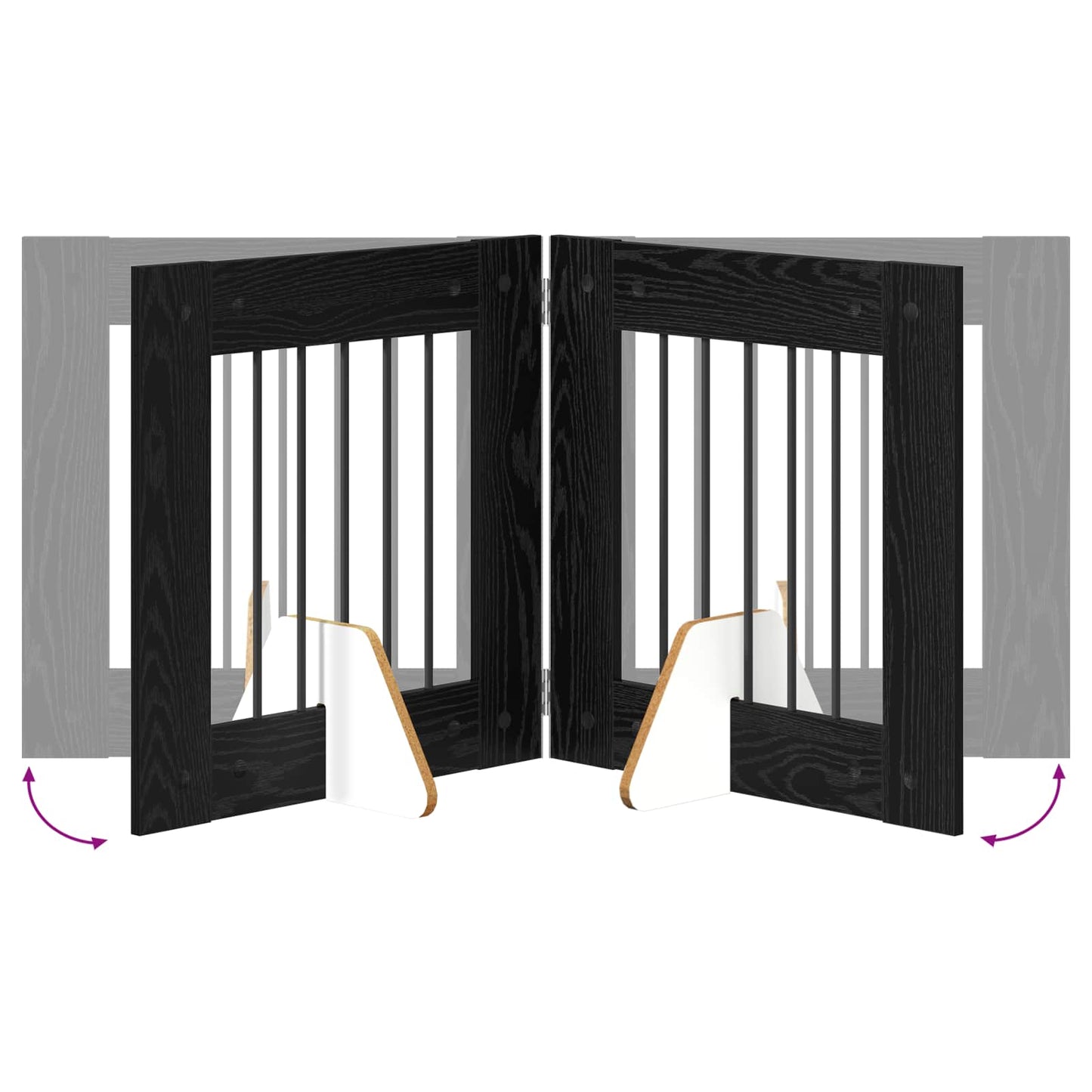 Sammenklappelig hundegitter med stativer 4 pcs Sort eg 241 cm