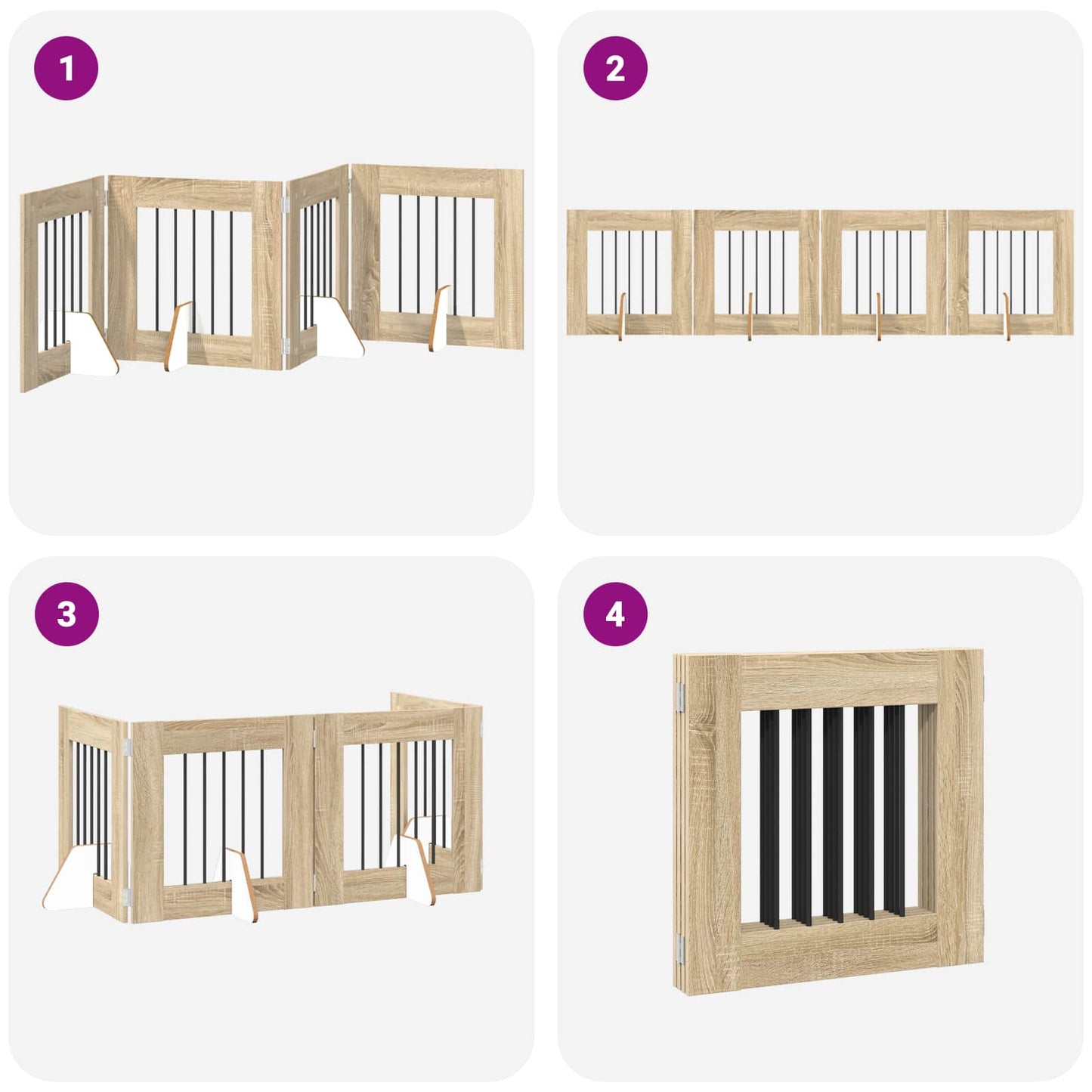 Sammenklappelig hundegitter med stativer 4 pcs Sonoma-eg 241 cm